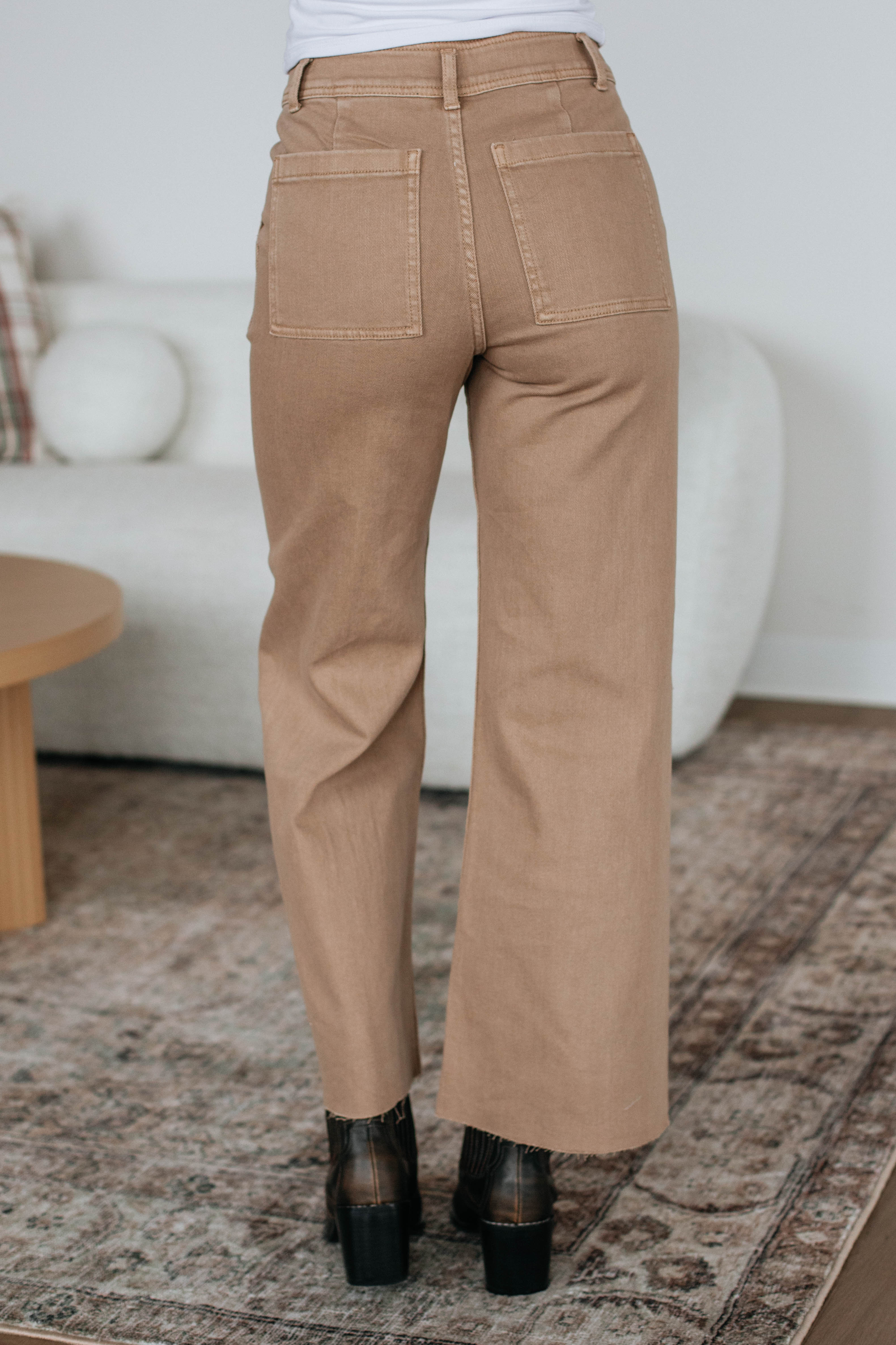 Chasity Wide Leg Pants for Women - High Waisted Linen Trousers in Khaki - Comfortable & Stylish for Office, Travel & Casual Wear
