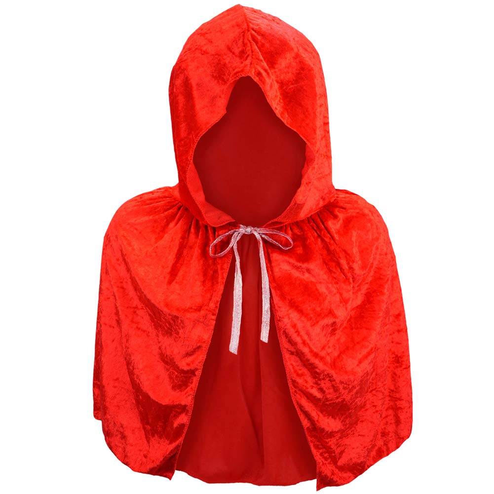 Kids Red Velvet Hooded Cape - Little Red Riding Hood Costume for Halloween & Dress-Up Play