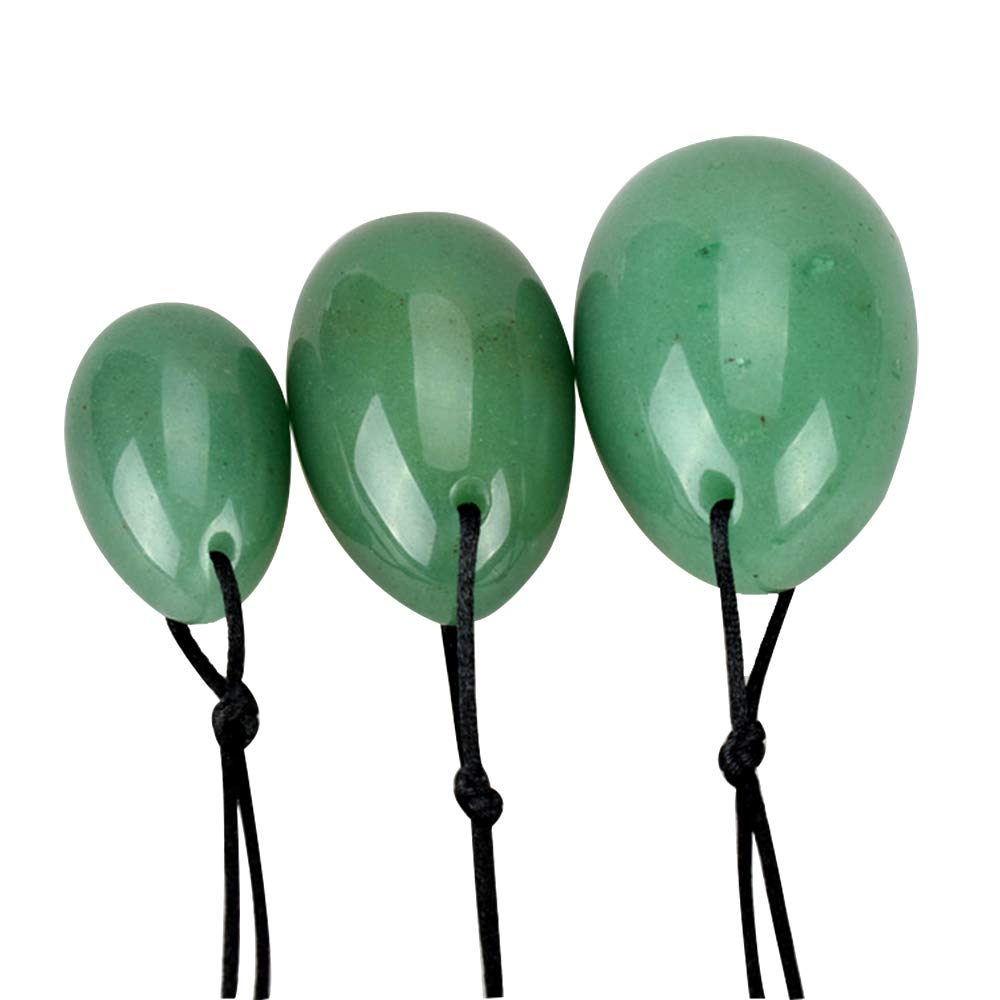3 Pack Natural Green Aventurine Yoni Eggs - Hand-Carved Jade Kegel Balls for Women, Vaginal Tightening & Sexual Wellness - Perfect for Pelvic Floor Exercises, Tantric Massage & Sensual Arousal (Drilled Ben Wa Balls)