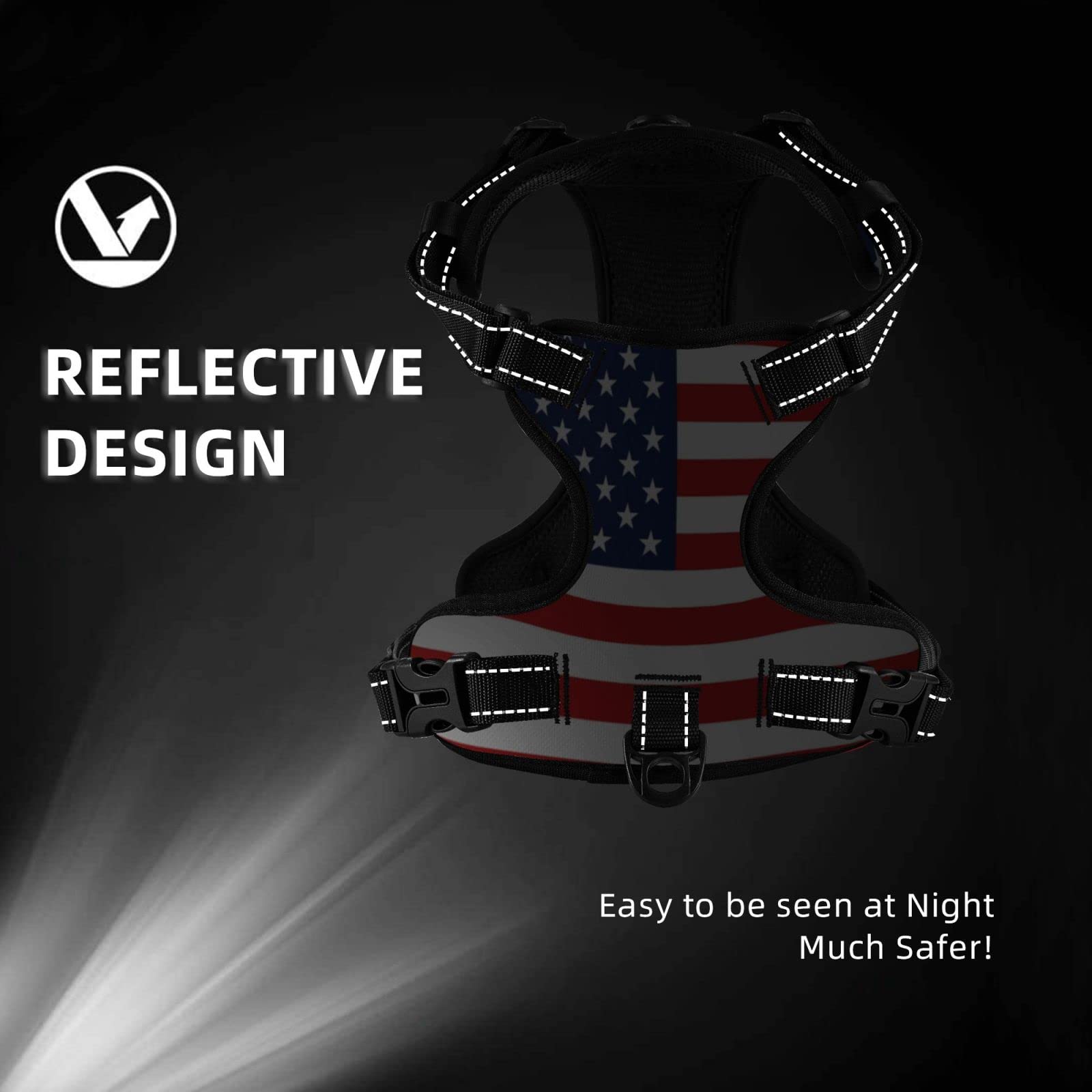 Reflective American Flag Dog Harness - No Pull Vest for Small to Large Dogs - Perfect for Night Walks