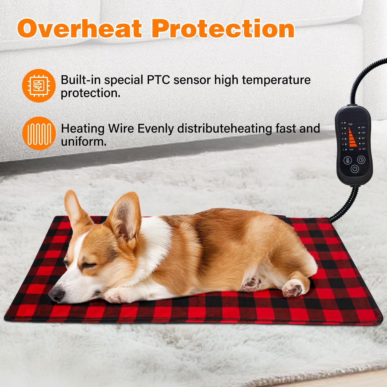 Waterproof Heated Dog Bed - Adjustable Temp & Timer for Small/Medium Pets - Indoor & Outdoor Use