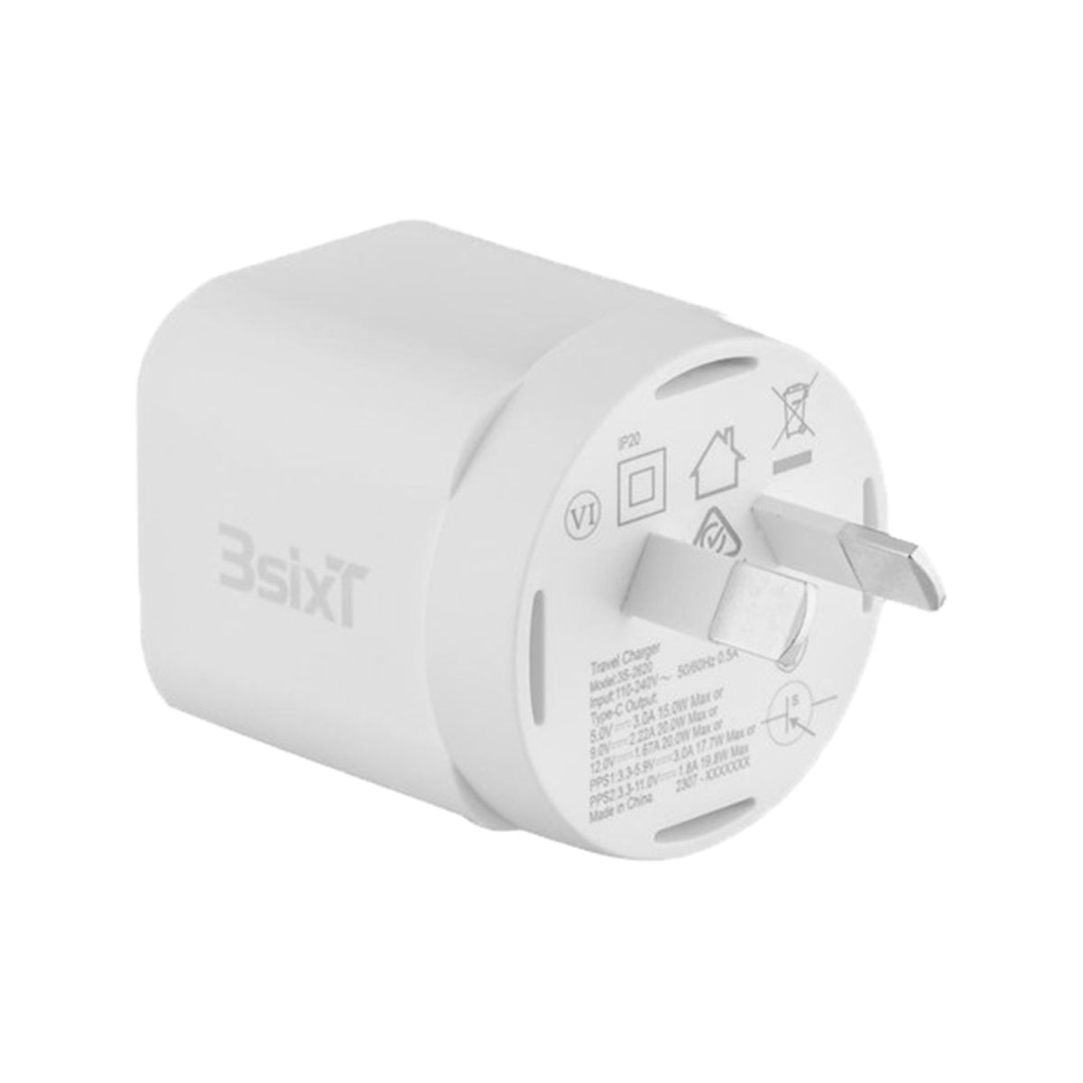 3sixT 20W GaN Wall Charger with USB C PD & USB C to C Cable - Fast Charging for iPhone 15/14/13, Samsung Galaxy, iPad - Compact & Portable for Travel, Home, Office