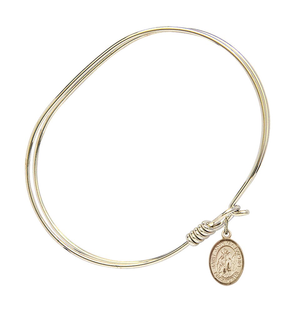 Gold-Filled Oval Eye Hook Bangle Bracelet with St. John The Baptist Charm - Elegant Religious Jewelry for Women | Perfect for Church, Weddings, Everyday Wear & Gift Giving | Christian Faith Jewelry, Baptism Gift, Spiritual Accessory