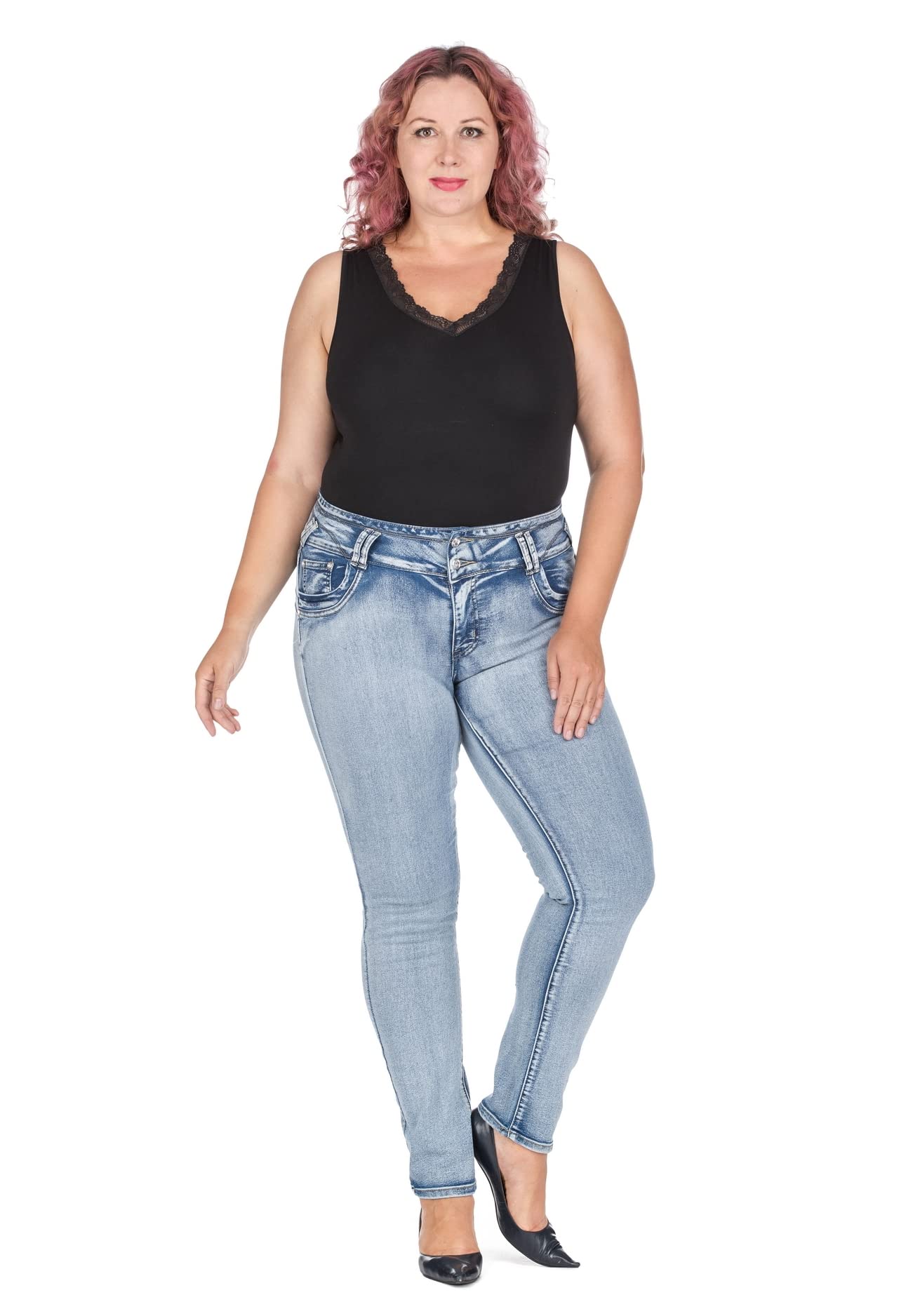 Jack David 1826 Women's Plus Size Stretch Ripped Skinny Jeans - High Waisted Distressed Denim Pants for Casual Wear & Street Style