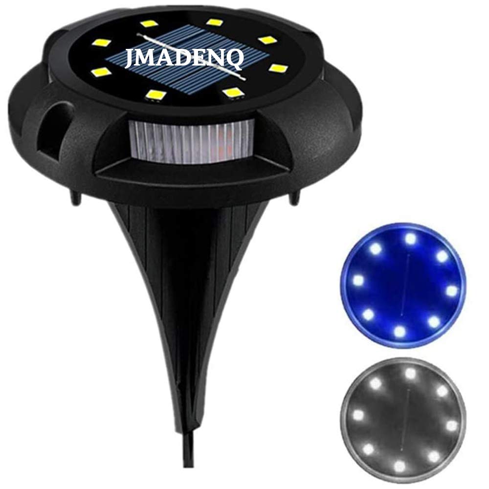 8 LED Solar Ground Lights Waterproof - Solar Powered Outdoor Garden Lights for Pathway, Yard, Walkway, Patio, Lawn - Perfect for Landscape Lighting & Nighttime Safety (White & Blue)