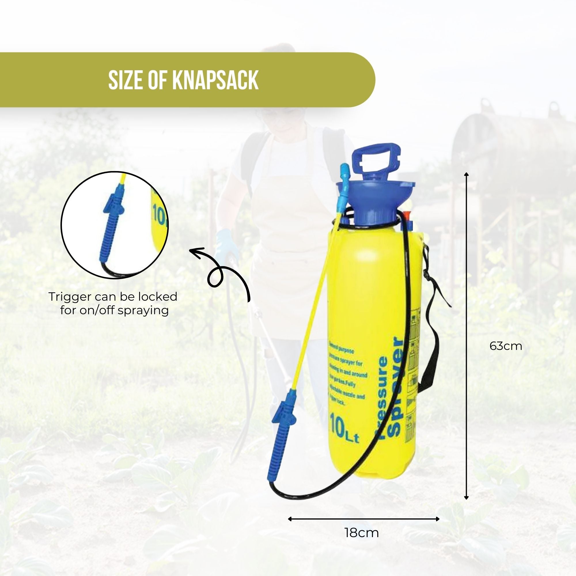 10L Pressure Sprayer - Heavy Duty Knapsack Garden Pump for Weed Killer, Fertilizer & Pesticides - Ideal for Yard, Lawn, Plants & Agricultural Use