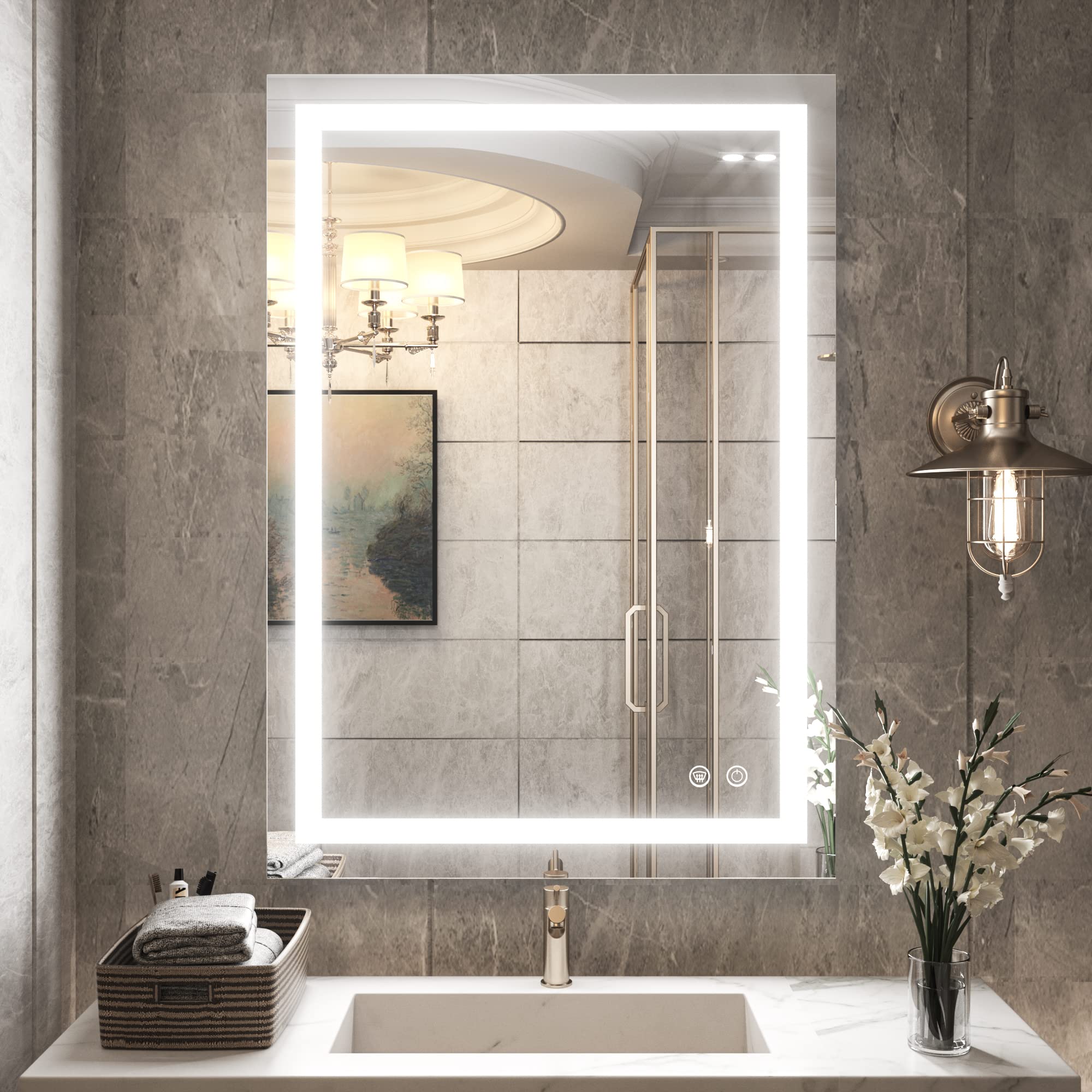 TETOTE 20 x 28 Inch LED Bathroom Wall Mirror with Dimmable Touch Control - Modern Lighted Vanity Mirror with Memory Function & Tempered Glass - Perfect for Makeup, Shaving & Home Decor