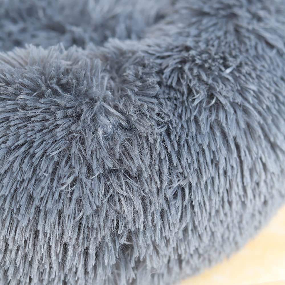 Cozy Plush Round Cat Bed for Small Dogs & Kittens - Soft Warm Pet Donut Bed with Anti-Slip Bottom (36x36x12cm) - Perfect for Indoor Lounging, Napping & Cuddling