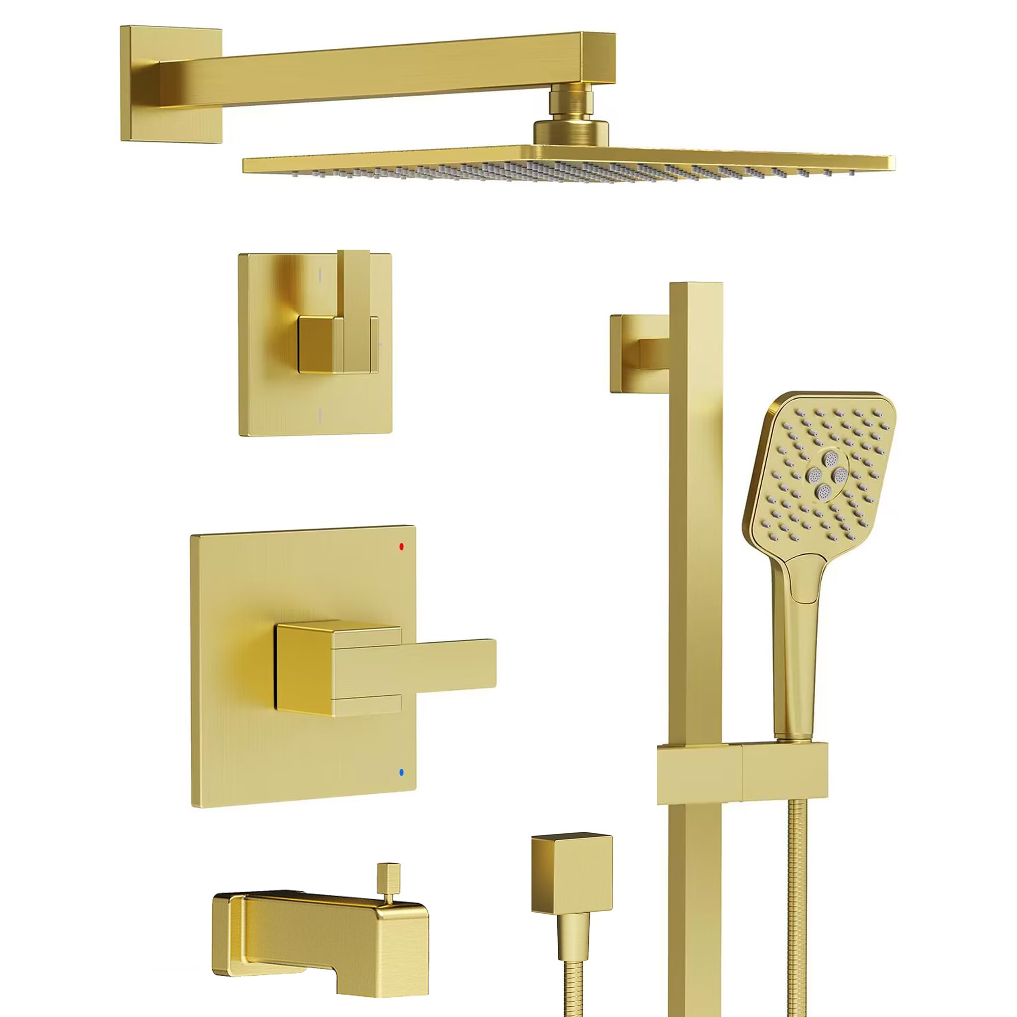Gabrylly 10-Inch Rain Shower Head with Handheld Spray Combo, Brushed Gold Bathtub Shower Faucet Set with Slide Bar & Valve - Perfect for Modern Bathroom Renovations & Spa-Like Shower Experience