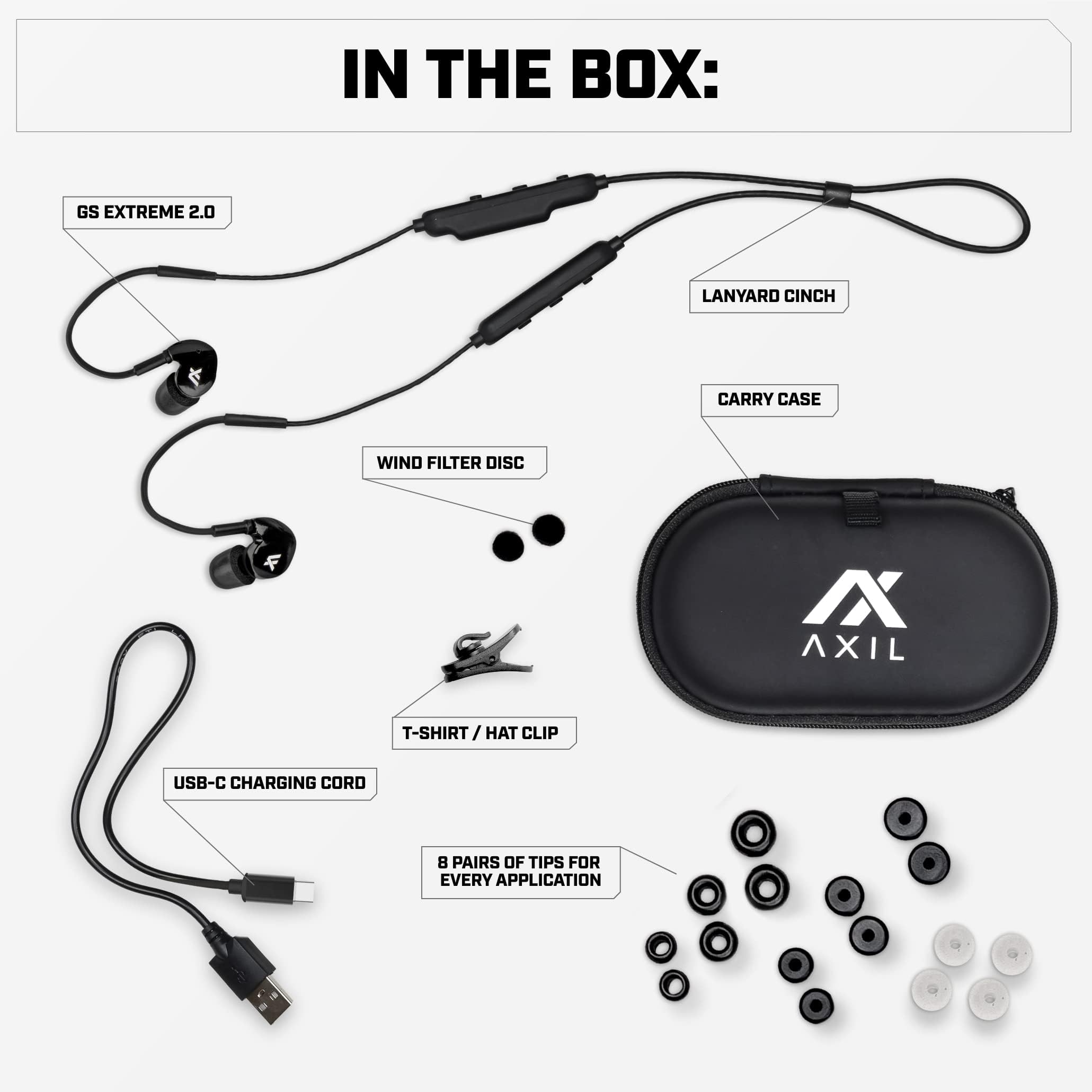 AXIL GS Extreme 2.0 Bluetooth Shooting Earbuds 2 Pack - Noise Cancelling Ear Protection with Hearing Enhancement & Dynamic Speakers - Perfect for Shooting Ranges, Hunting, and Outdoor Sports Activities