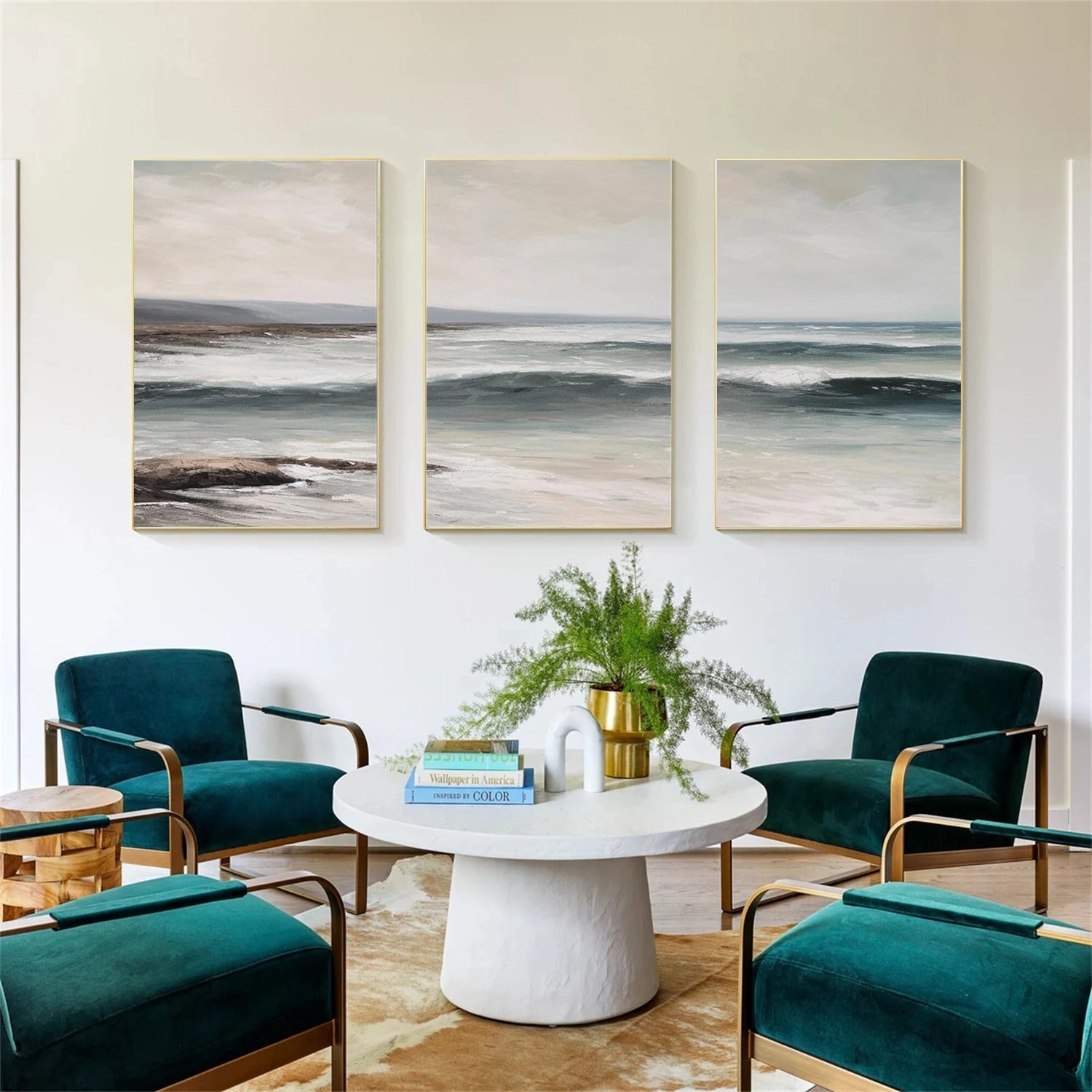 Ocean and Sky Wall Art Set of 3 - Coastal Beach Decor Paintings for Living Room, Bedroom & Office - Modern Seascape Canvas Prints (OS 260)