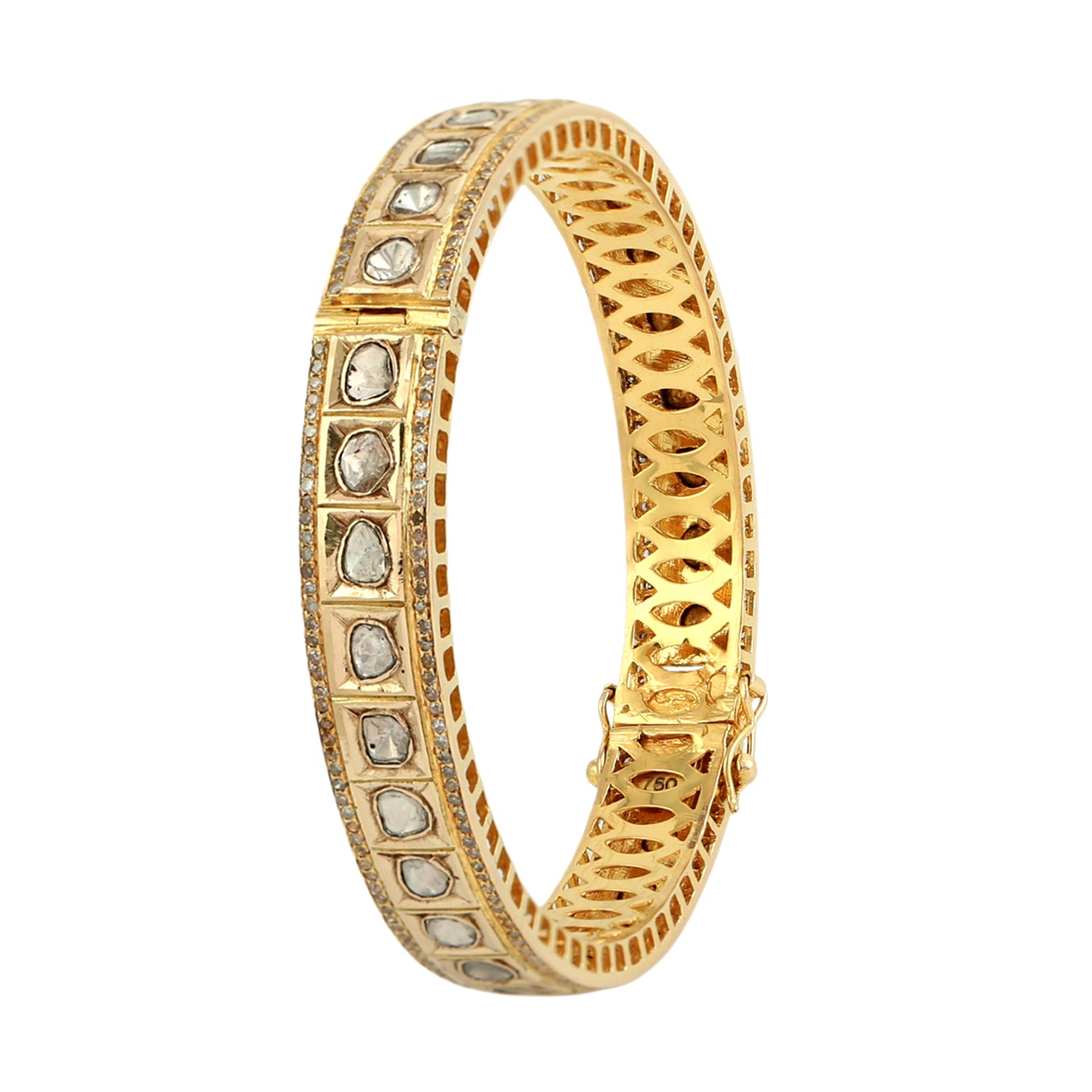 18K Yellow Gold Bezel Set Uncut Diamond Wedding Bangle for Women - Elegant Bridal Jewelry Gift for Anniversary, Engagement & Special Occasions