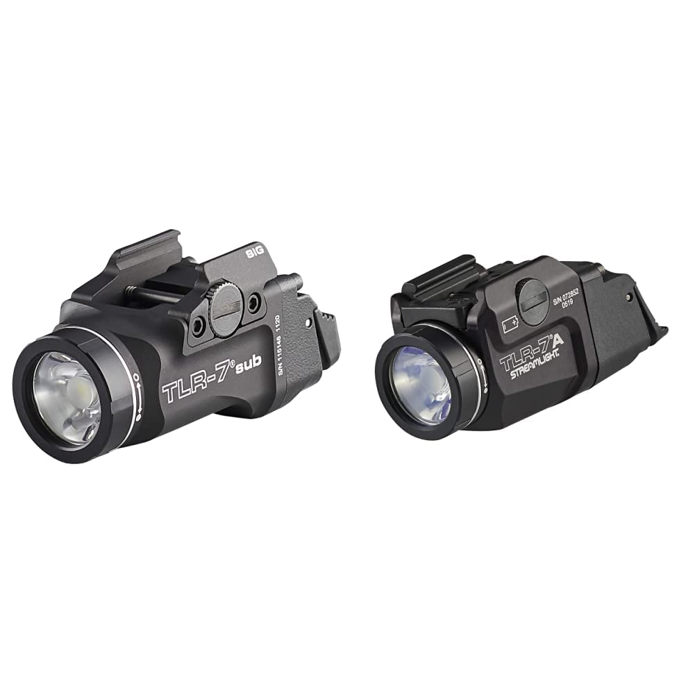Streamlight 69401 TLR-7 Sub 500 Lumens Compact Rail Mounted Tactical Flashlight & 69424 TLR-7A Flex 500-Lumen Low-Profile Rail-Mounted Tactical Light - Black - Box Packaged - Ideal for Handguns, Home Defense, and Tactical Operations