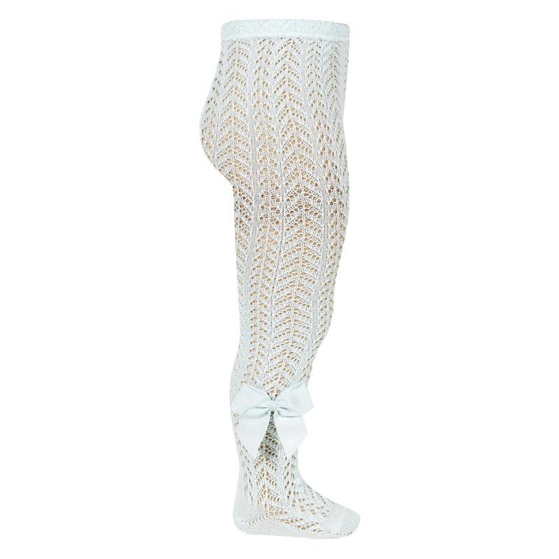Aquamarine Lace Openwork Bow Tights for Women - Elegant Sheer Stockings with Floral Pattern - Perfect for Weddings, Parties & Special Occasions