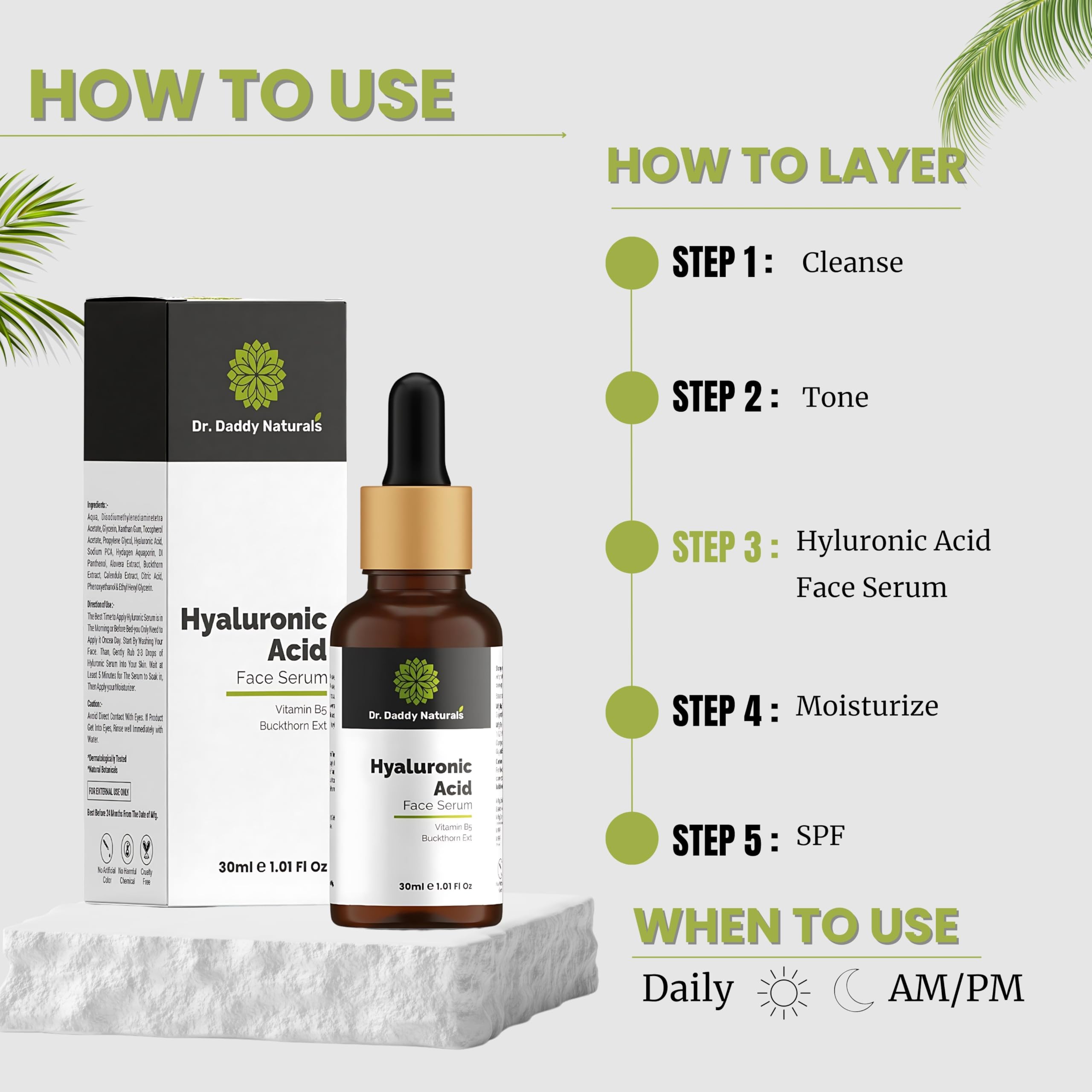 Dr. Daddy Naturals Hydro Boost Hyaluronic Acid Face Serum with Vitamin B5 - Lightweight Hydrating Serum for Fine Lines & Wrinkles, Collagen Boost - Anti-Aging Skincare for Radiant Skin - Fragrance Free 30ml - Perfect for Daily Hydration & Nighttime Skincare Routine