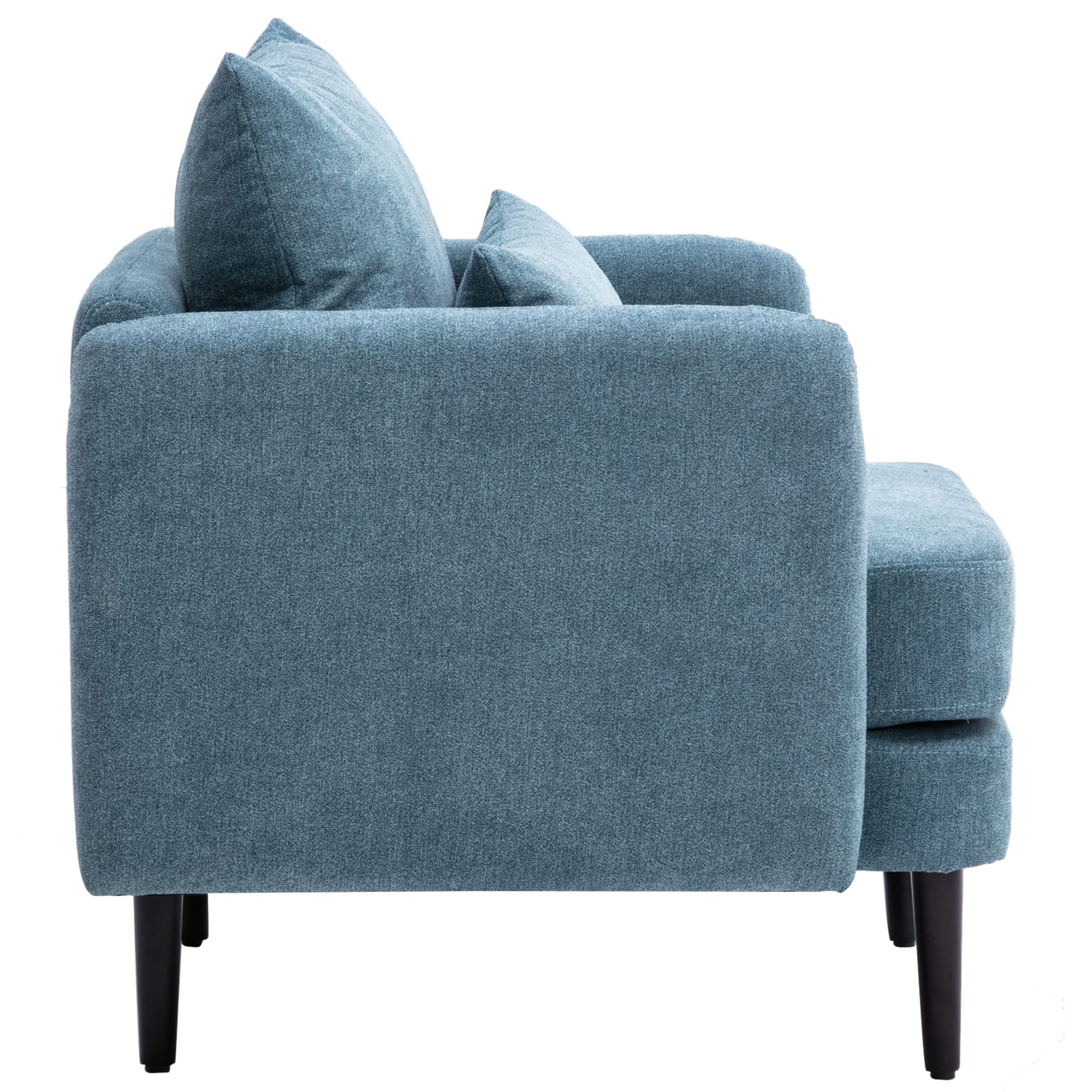 Modern Fabric Accent Arm Chair - High Back Comfy Single Sofa Chair with Solid Wood Legs & Pillow - Navy Blue Living Room, Bedroom, Reading Nook Seating - Perfect for Relaxing, Reading & Home Decor