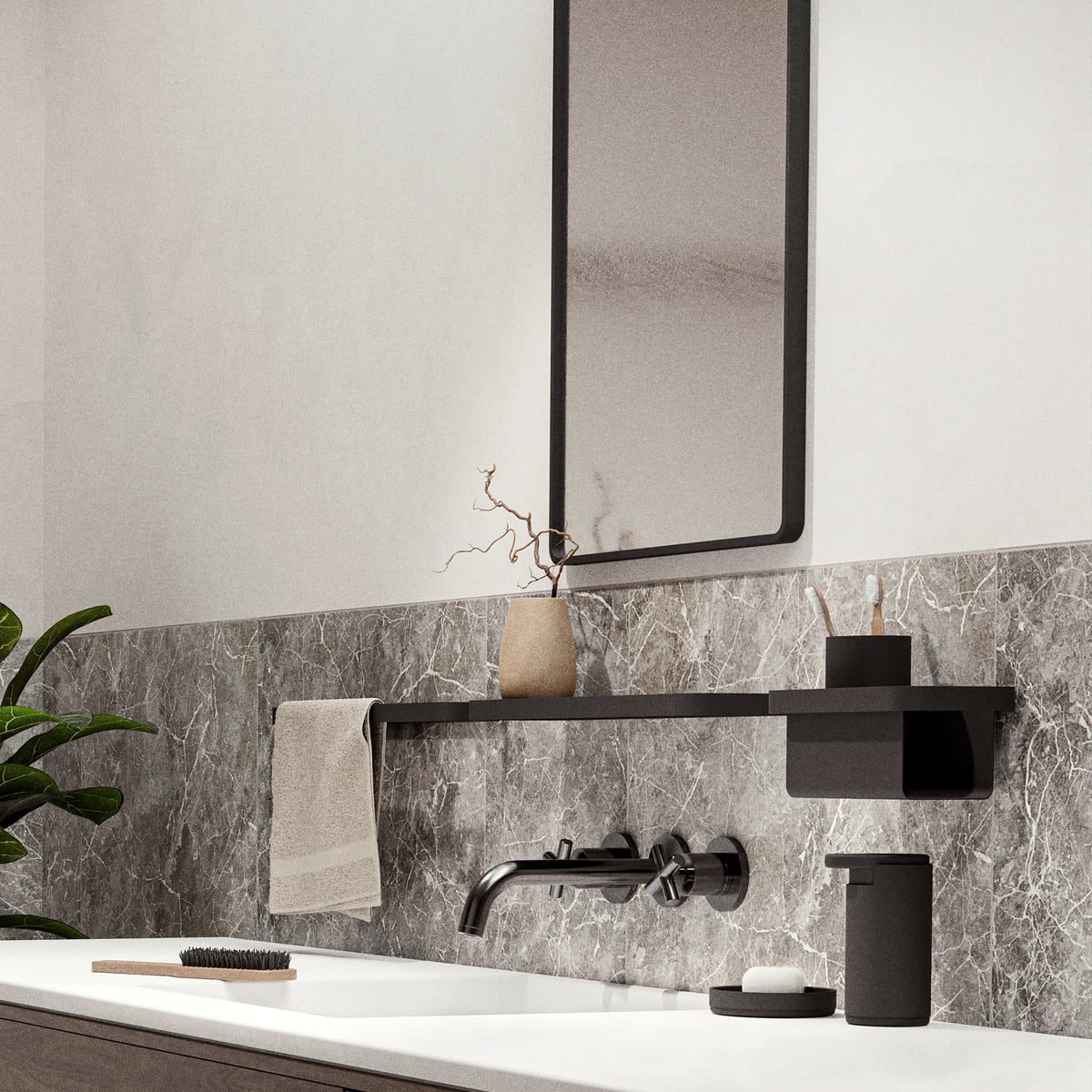 ZONE DENMARK Black Wall-Mounted Rim Soap Dispenser - 9cm Diameter x 14cm Height - Perfect for Bathroom, Kitchen & Modern Home Decor