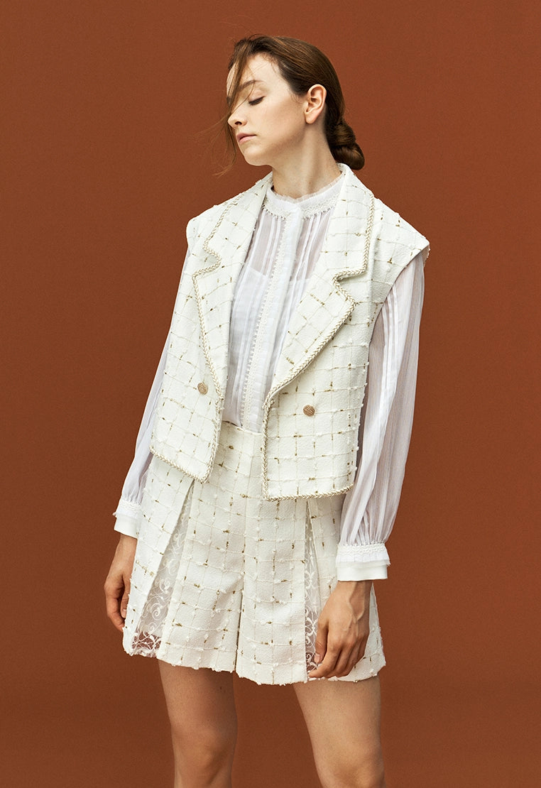 Elegant White Sheer Long Sleeve Blouse with Pleat Detailing - Perfect for Office Wear, Date Nights & Formal Occasions