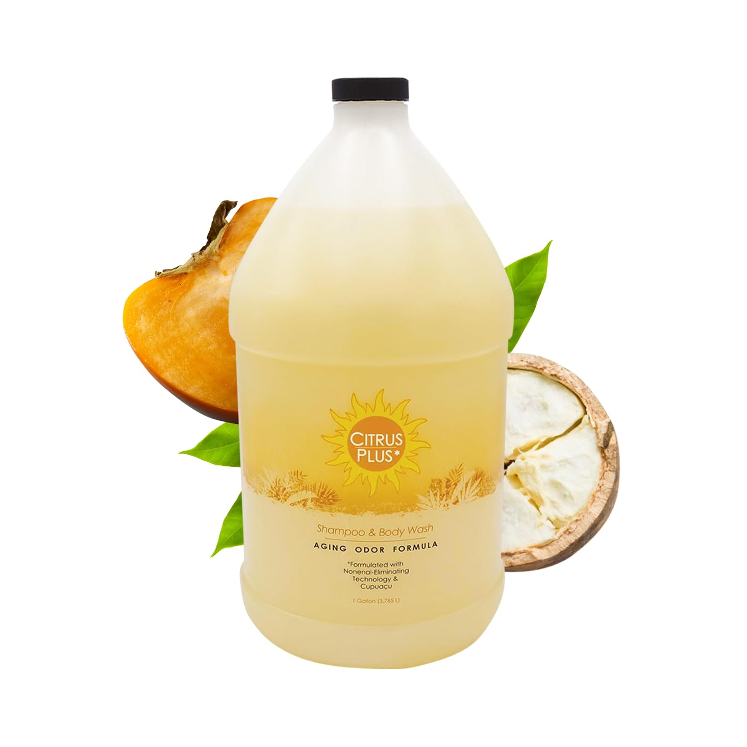 BoaVida Citrus Plus Elder Deodorizing Shampoo and Body Wash - Persimmon & Cupuacu Butter Formula for Nonenal Odor Control - Leak-Proof Cap - 1 Gallon - Ideal for Elderly Care & Senior Hygiene