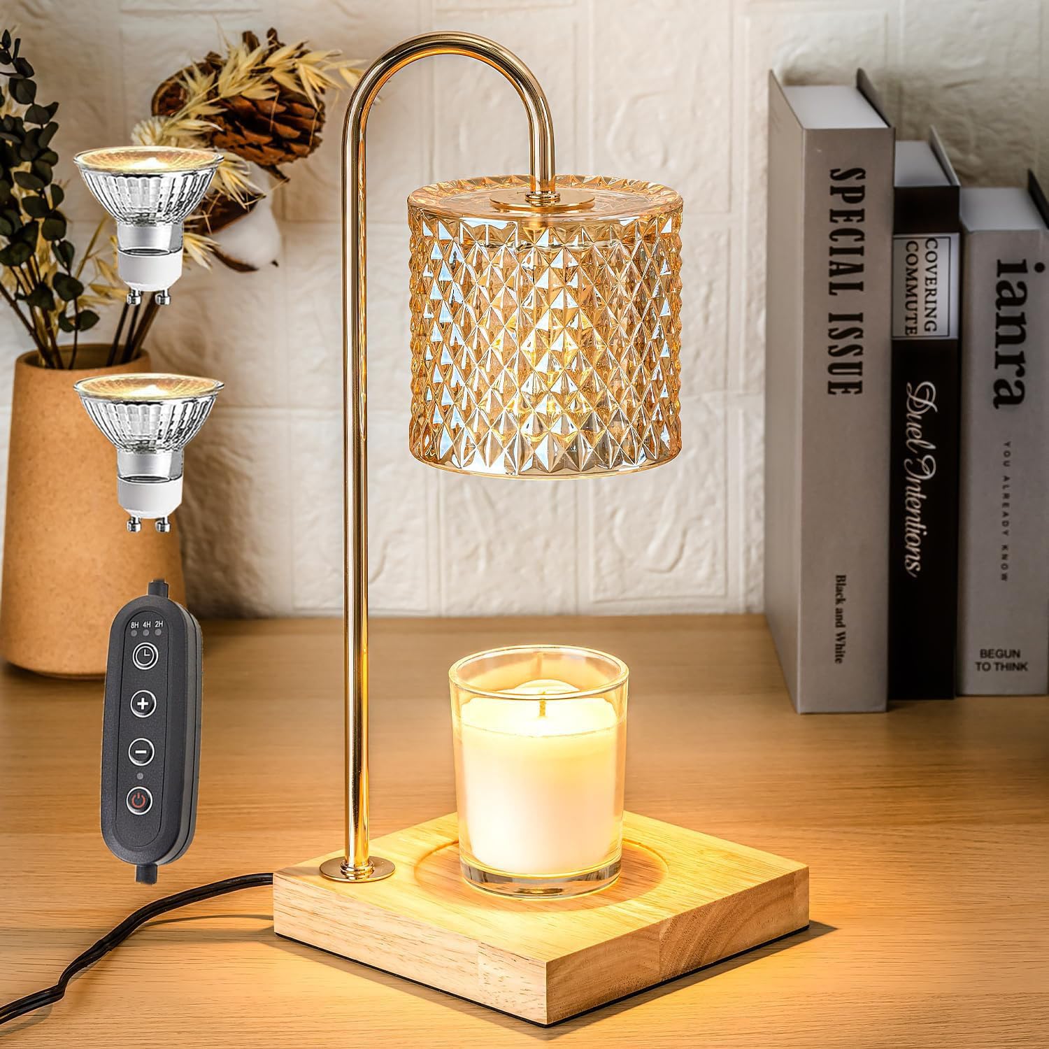 Electric Candle Warmer Lamp with Timer & Dimmer - Adjustable Height Wax Melt Warmer for Scented Jar Candles, Includes 2 Bulbs - Perfect for Home, Office & Aromatherapy Relaxation