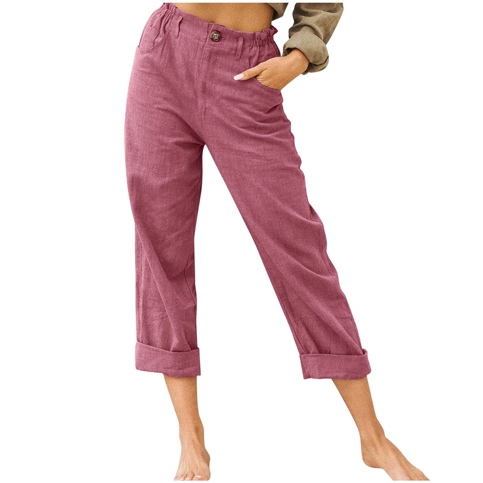 Women's Baggy Cotton Pants with Drawstring Elastic Waist - Linen Casual Lounge Pants for Women - Perfect for Yoga, Travel & Relaxation at Home