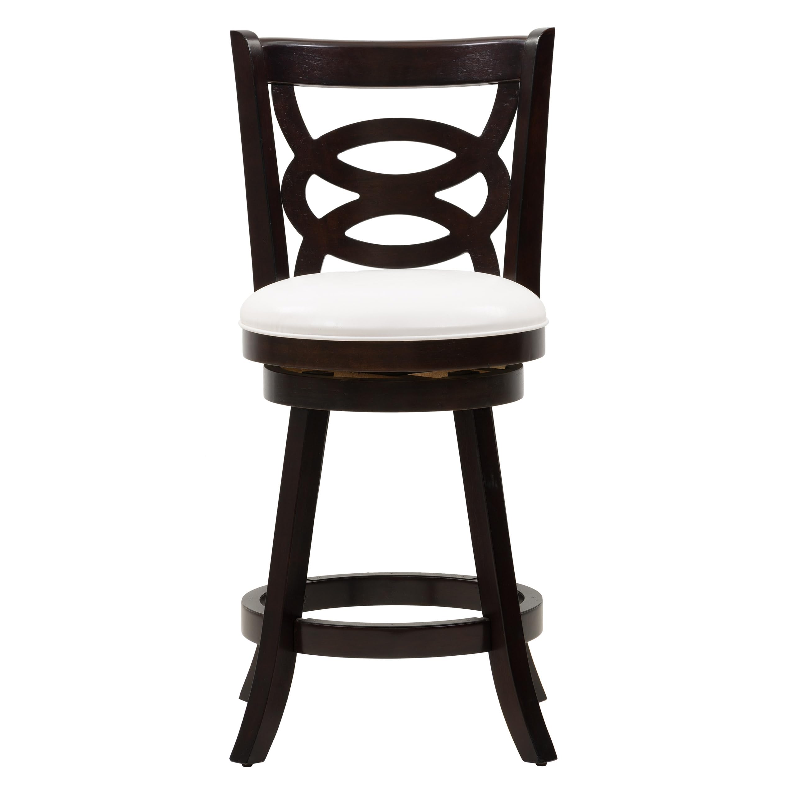 CorLiving Wren Dark Brown Swivel Bar Stool Set of 2 - High Back Counter Height Bar Stools with White Faux Leather Seat - Wooden Barstools for Kitchen Island, Breakfast Bar, Dining Counter & Home Pub - Perfect for Entertaining & Casual Dining