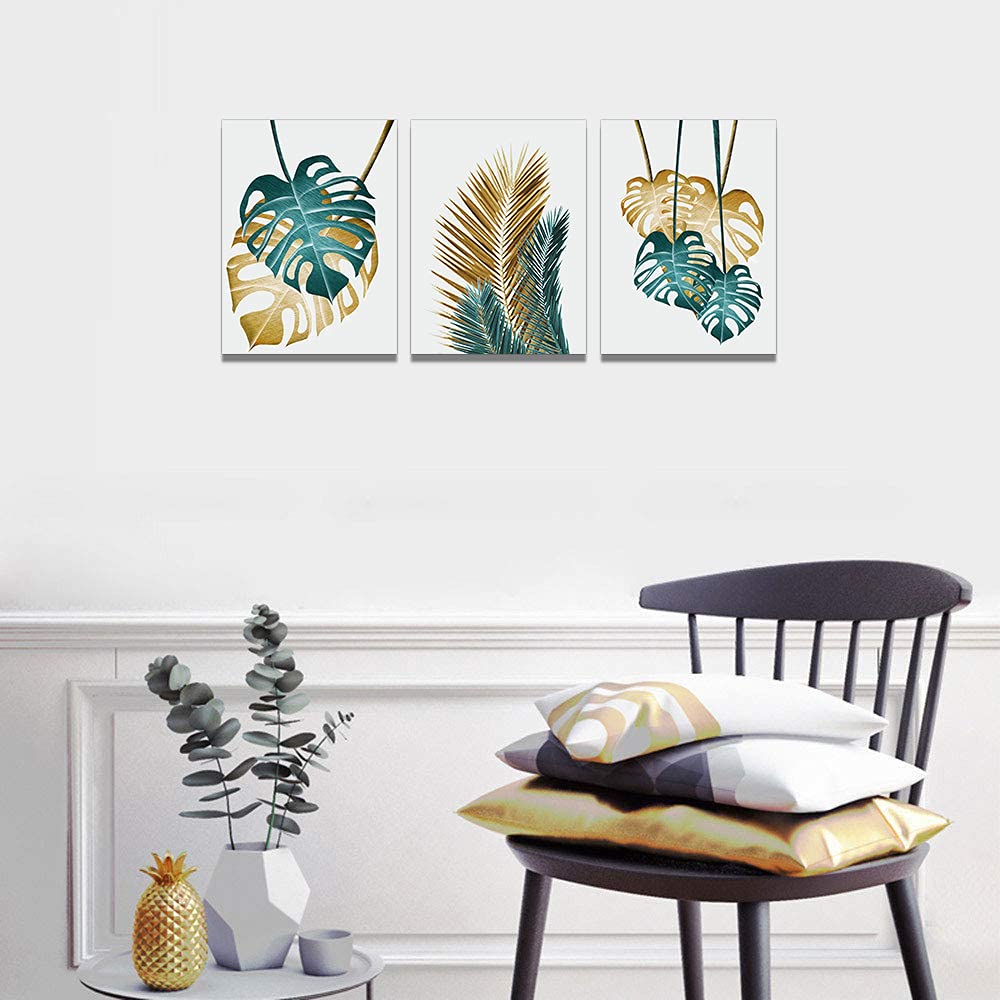 3-Piece Abstract Leaves Canvas Wall Art - Modern Home Decor for Living Room, Bedroom, Kitchen, Dining Room & Office | Perfect for Wall Decorations, Bathroom Accents & Family Spaces
