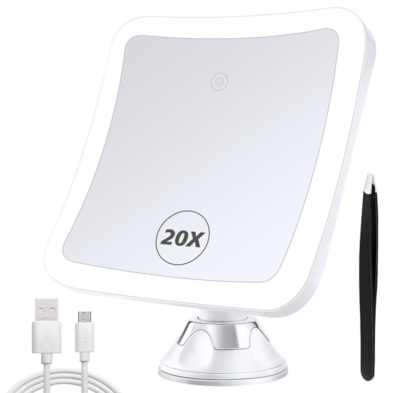 MIYADIVA 20X Magnifying Mirror with LED Light - 180° Rotating Rechargeable Vanity Mirror with Suction Cup for Makeup, Skincare & Travel | Perfect for Home Bathroom, Bedroom & Portable Use