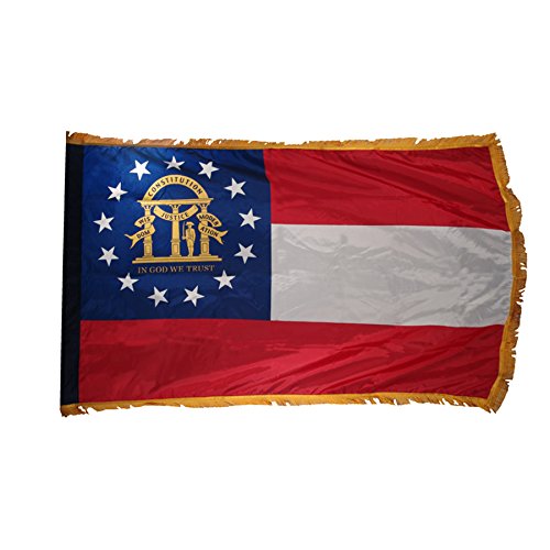 Georgia 3ft x 5ft Nylon Flag with 8ft Oak Flagpole & Plastic Spear Base - Complete Outdoor Flag Set for Home, Garden, and Patriotic Decor