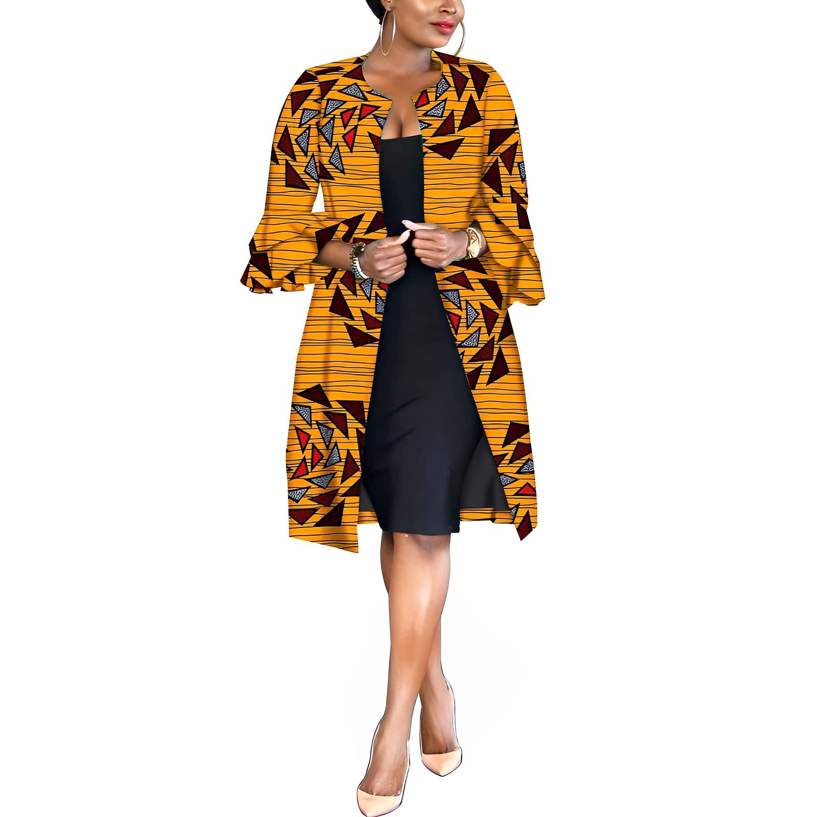 African Print Women's Long Coat Jacket - Ankara Wax Dashiki Tops for Casual Wear, Parties & Special Occasions