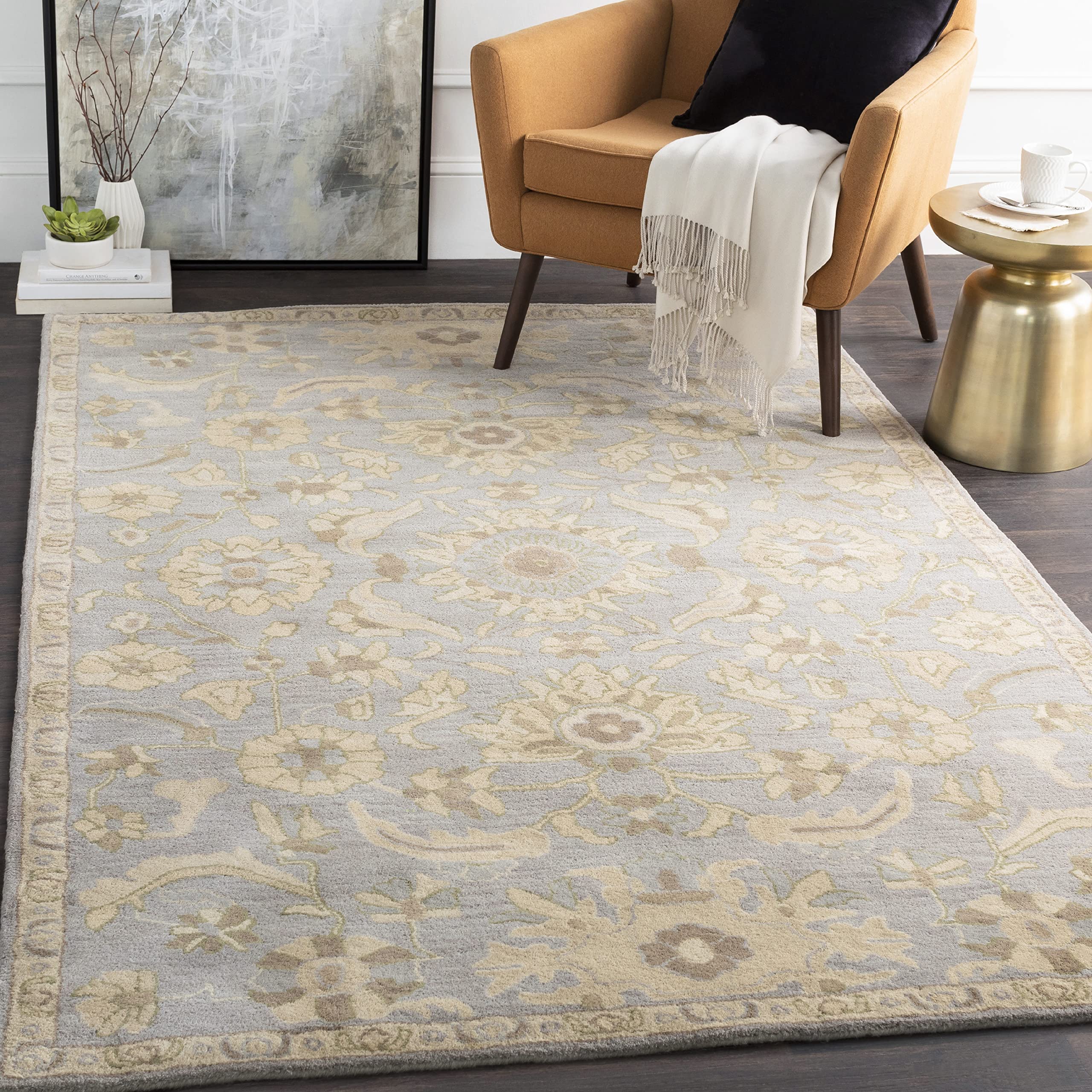 Mark&Day 8x10 Caraquet Traditional Light Gray Oval Wool Rug - Soft Beige Grey Area Carpet for Living Room, Bedroom, Kitchen | Durable & Stylish Home Decor for Cozy Spaces (8' x 10' Oval)
