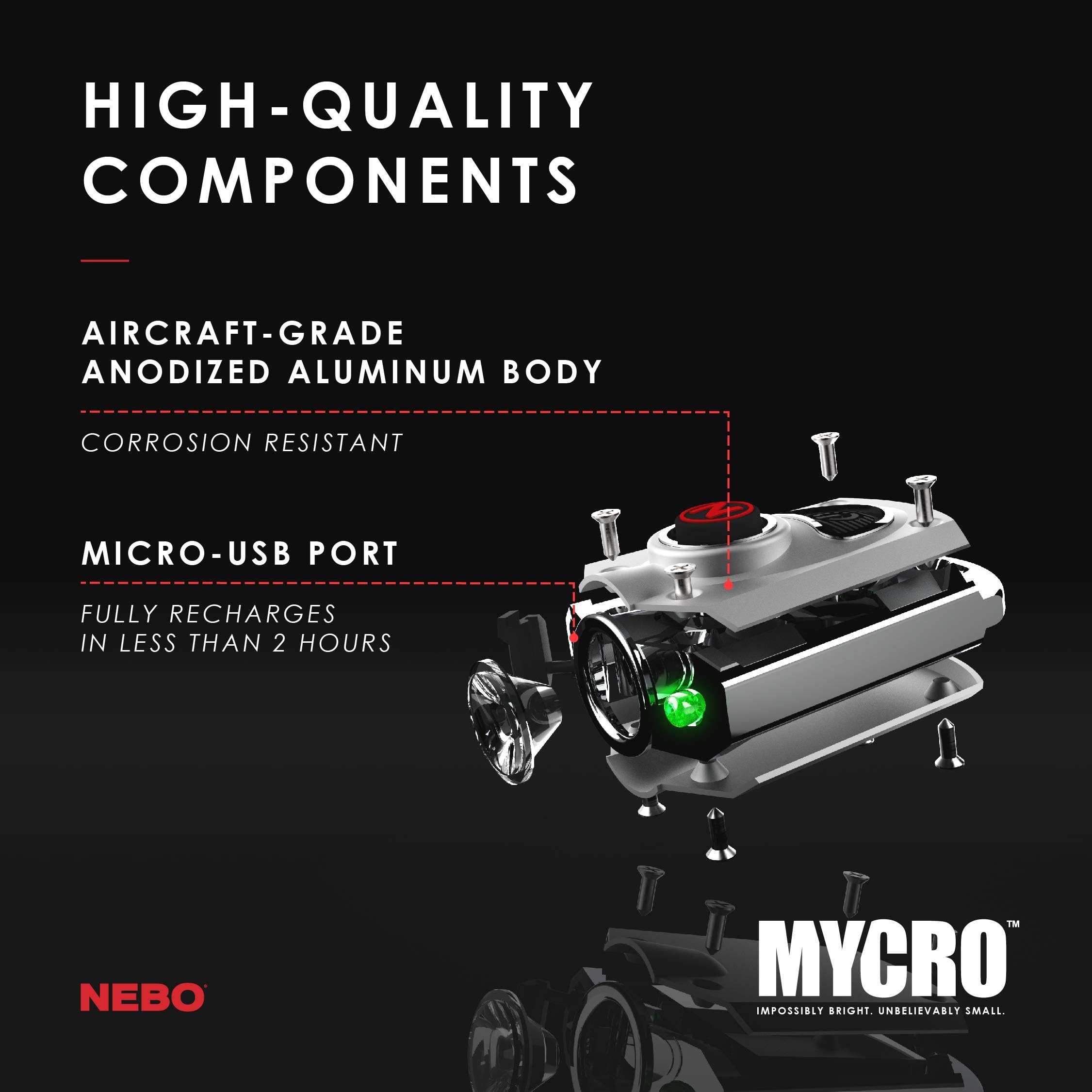 NEBO Mycro Rechargeable LED Keychain Flashlight - 6 Light Modes, Compact & Bright Key Ring Light for Emergency, Camping, Hiking, and Everyday Carry (EDC)