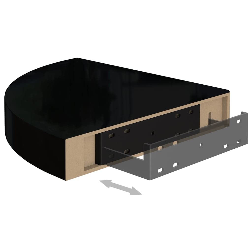 Corner Floating Shelves Wall Mounted - High Gloss Black MDF Display Shelf for Bathroom, Bedroom, Kitchen & Garage - 9.8