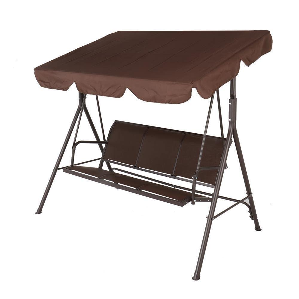 Outdoor 3-Person Patio Swing Hammock Bench with Adjustable Canopy - Brown Hanging Chair for Porch, Garden & Backyard Relaxation | Weather-Resistant & Comfortable Outdoor Seating