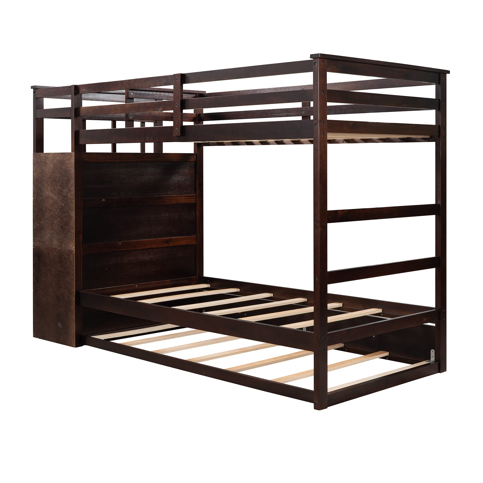 Twin Bunk Bed with Trundle & Storage Stairs - Solid Wood Frame for Kids' Bedroom