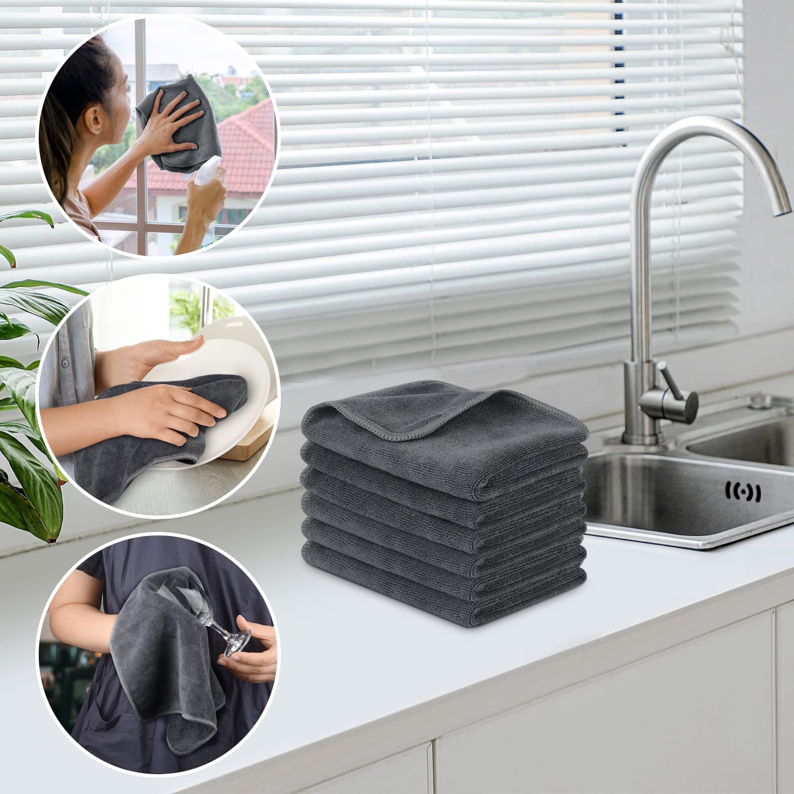 Premium Microfiber Cleaning Cloths - Ultra Absorbent, Streak-Free, Lint-Free Reusable Towels (12