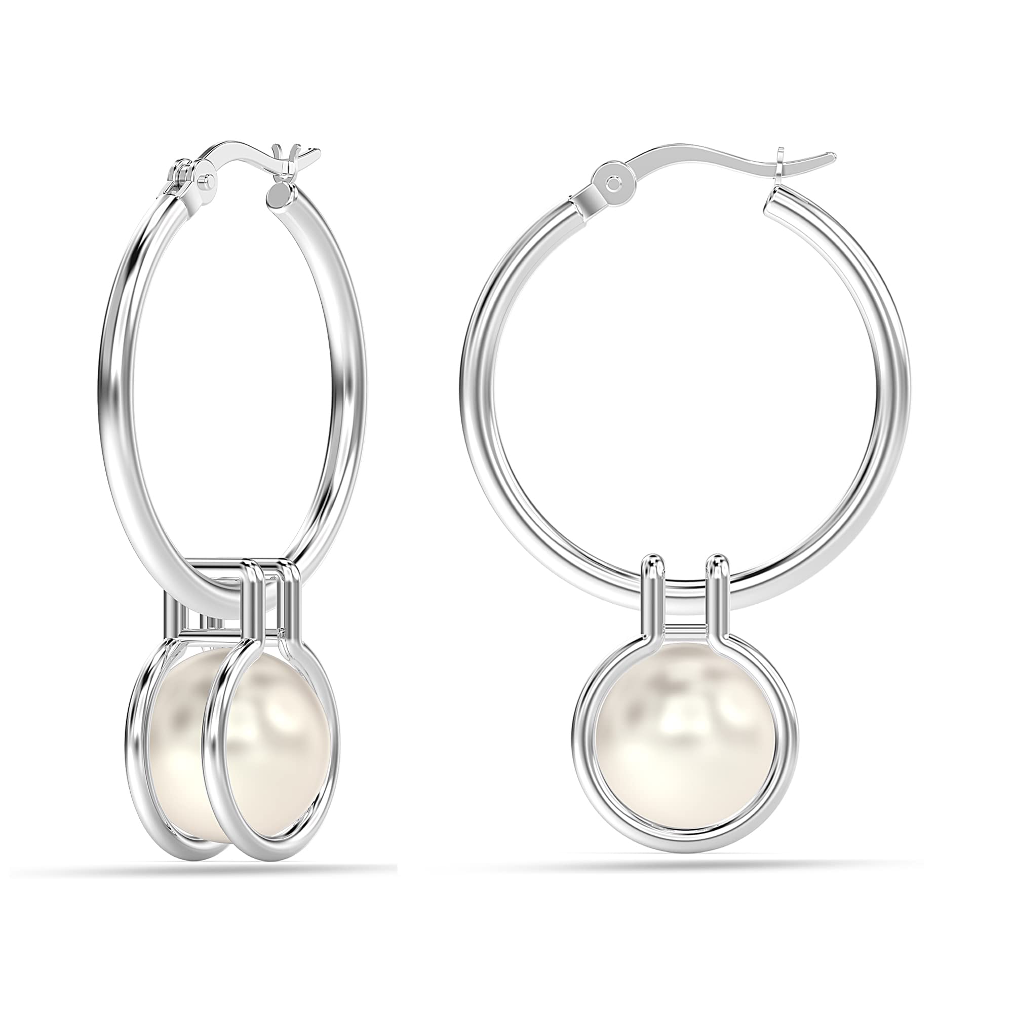 Charmsy 925 Sterling Silver Classic Pearl Click-Top Hoop Earrings for Women & Teens | Elegant Everyday Jewelry, Gift for Her, Wedding & Party Accessories