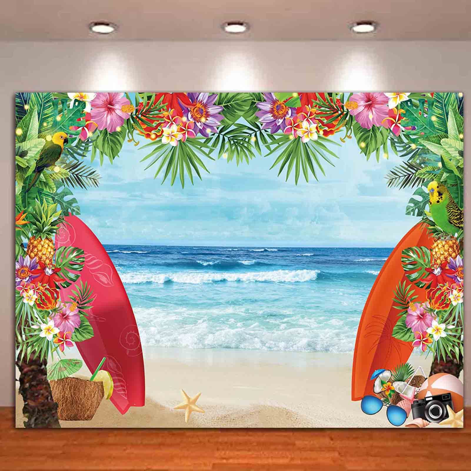 8x6FT Summer Tropical Beach Theme Photo Backdrop - Blue Sea, Conch Shells, Hawaii Flowers for Kids Birthday, Luau Party, Baby Shower Decor & Cake Table Photography Props | Perfect for Studio Shoots, Themed Events & Social Media Content