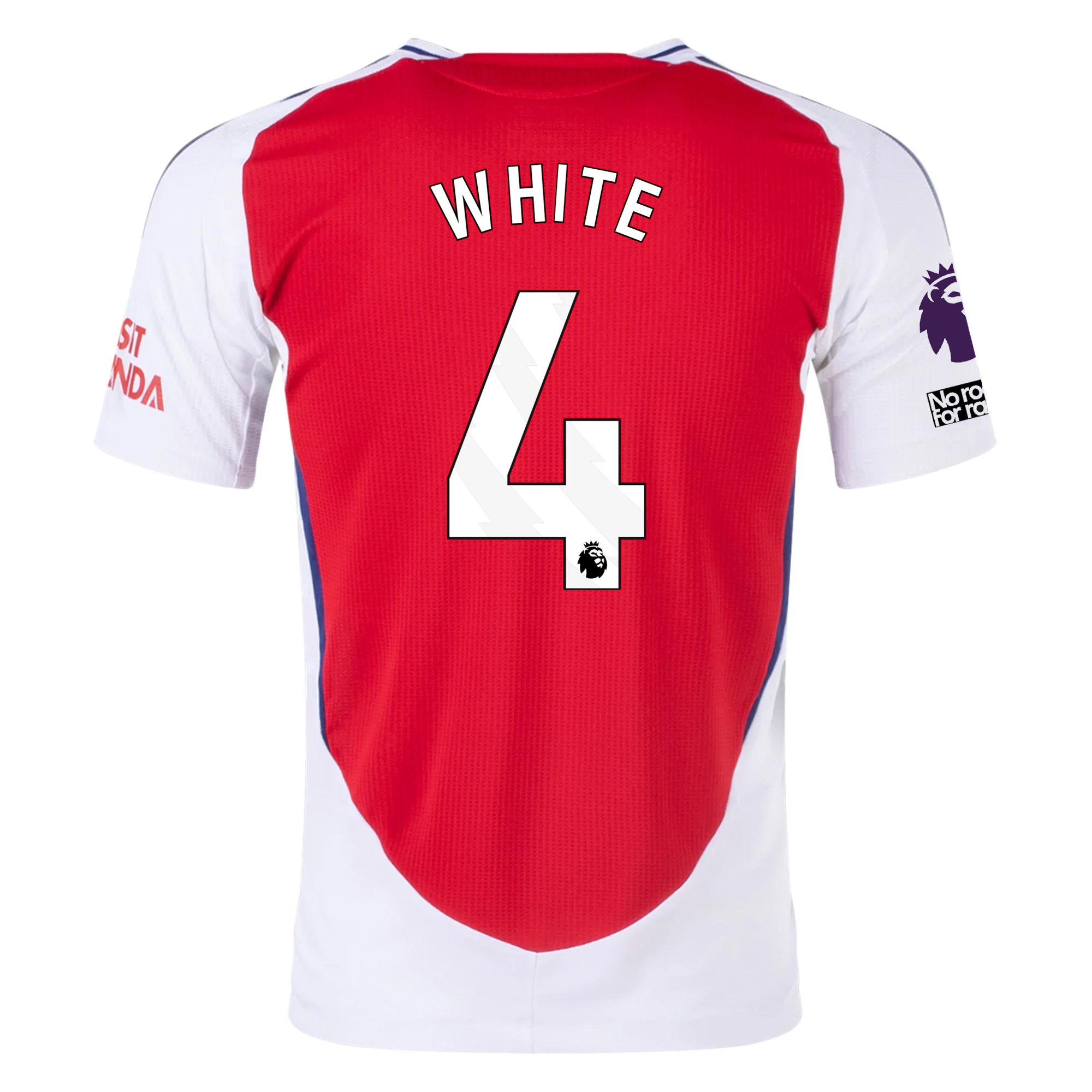 Adidas Arsenal Authentic Ben White Home Jersey 2024/25 - EPL & No Room For Racism Patches - Better Scarlet/White - Perfect for Matchdays & Fan Events