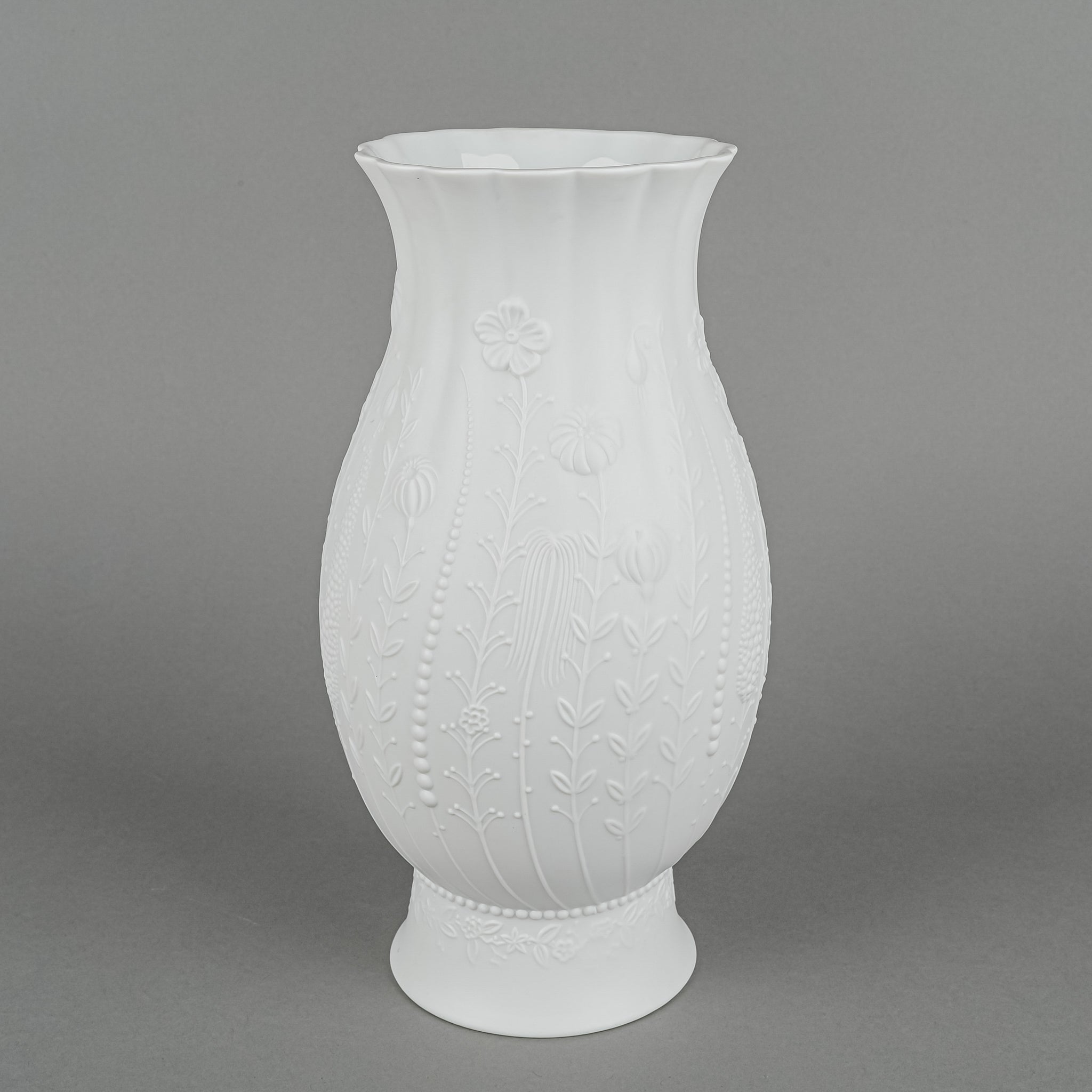 KAISER M.Frey Floral White Bisque Optical Art Vase 624 - Handcrafted Ceramic Home Decor for Living Room, Dining Table & Wedding Centerpieces