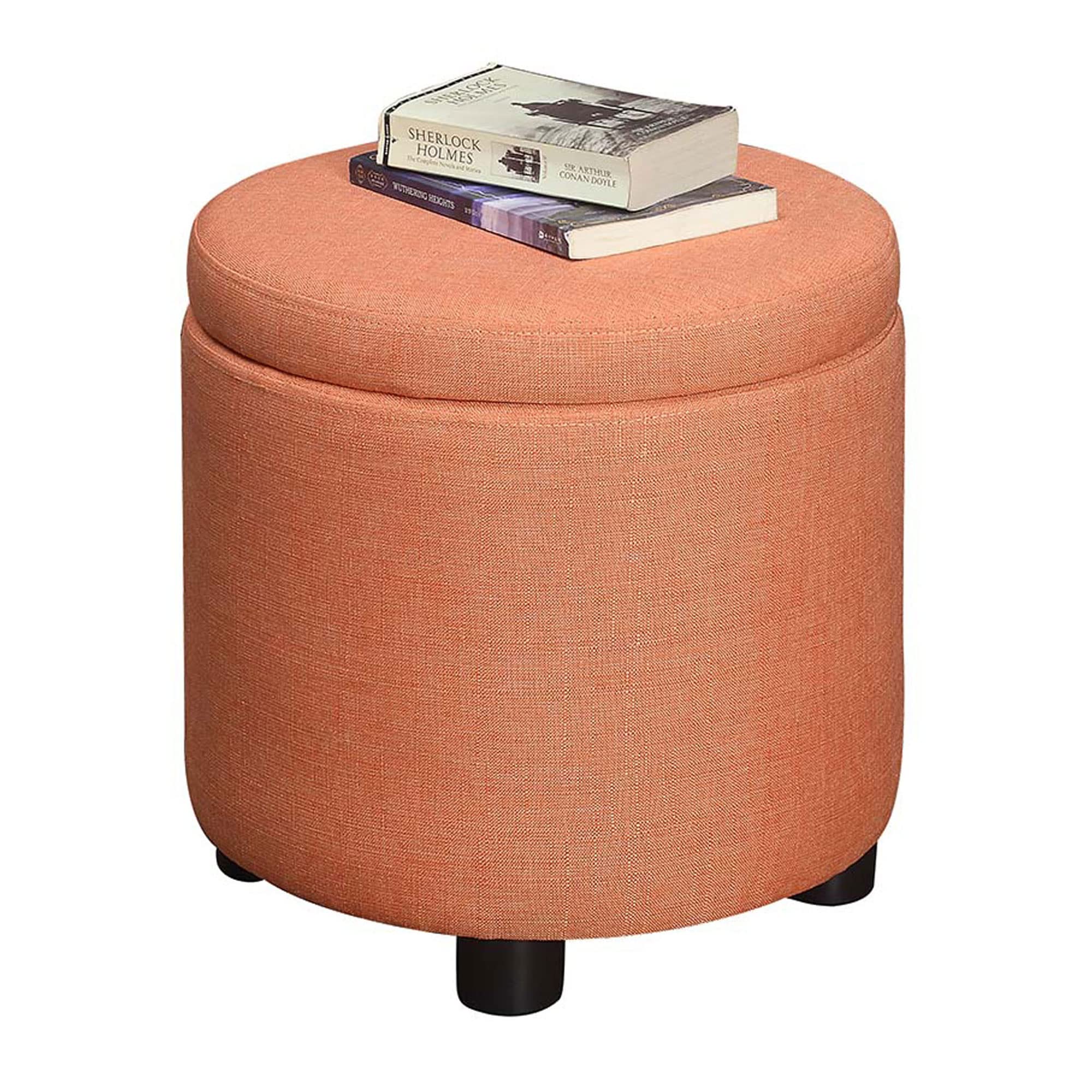 Designs4Comfort Round Accent Storage Ottoman with Reversible Tray Lid - Versatile Living Room Furniture for Extra Seating & Hidden Storage - Perfect for Small Spaces, Home Decor & Organization