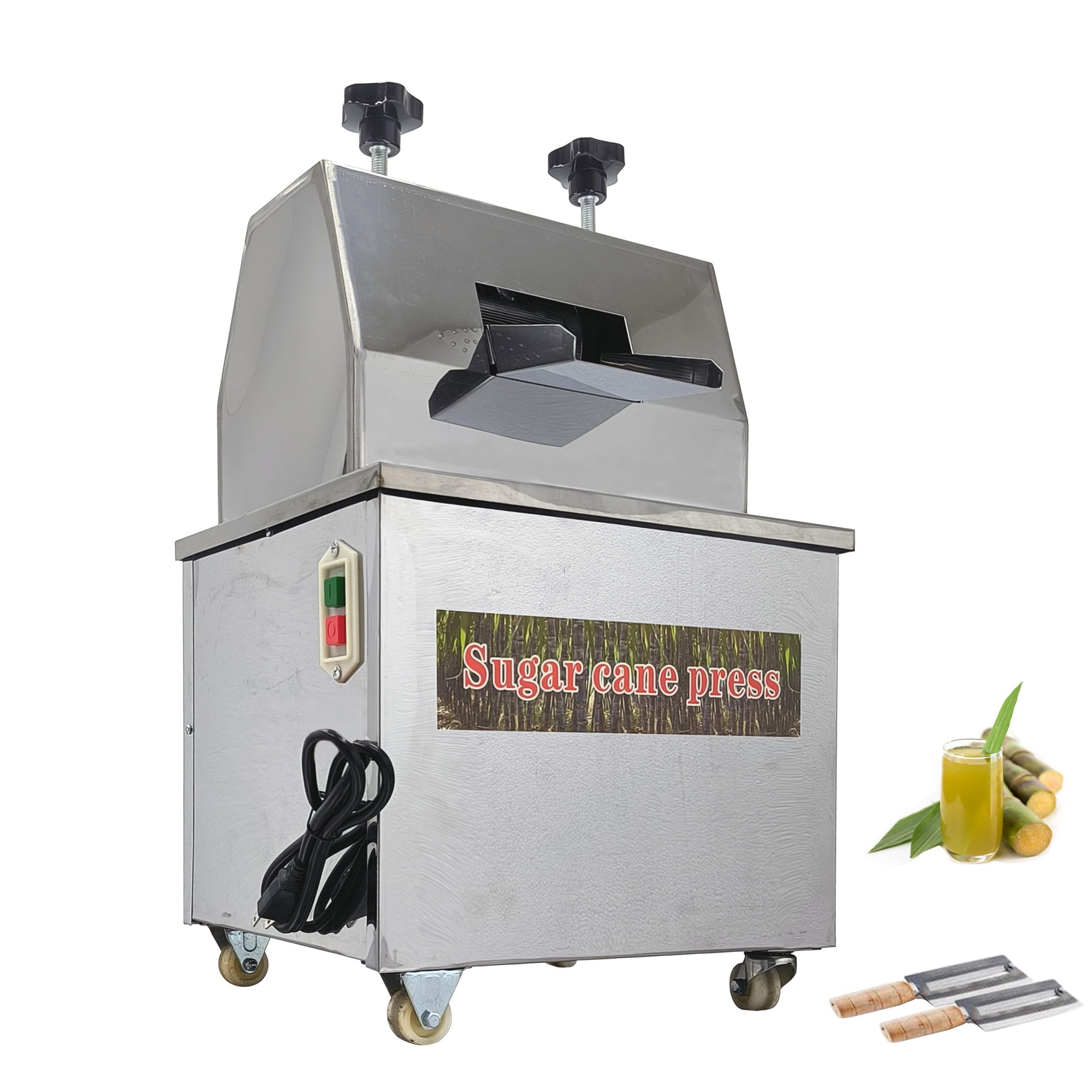 INTSUPERMAI Commercial Electric Sugar Cane Juicer Machine - 110V Heavy Duty Juice Extractor with 3 Stainless Steel Rollers & 2 Blades - Perfect for Restaurants, Juice Bars & Home Use - Make Fresh Sugarcane Juice for Drinks, Cocktails & Healthy Beverages