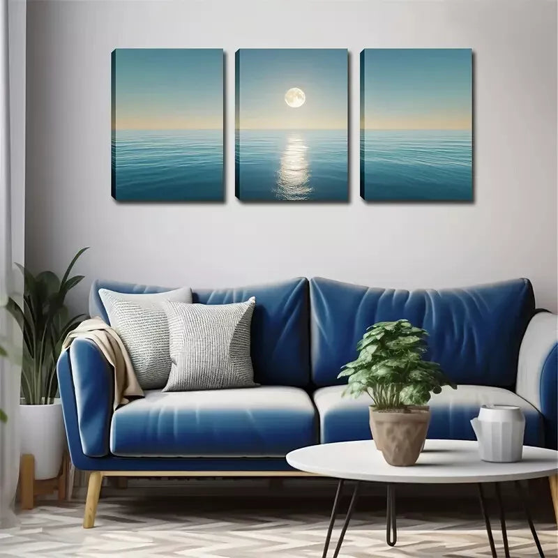 3-Piece Round Moon on the Sea Level Wall Art Set - 40x60cm Framed Canvas Prints | High Quality Australian Made | Ready to Hang | Perfect for Living Room, Bedroom & Office Decor