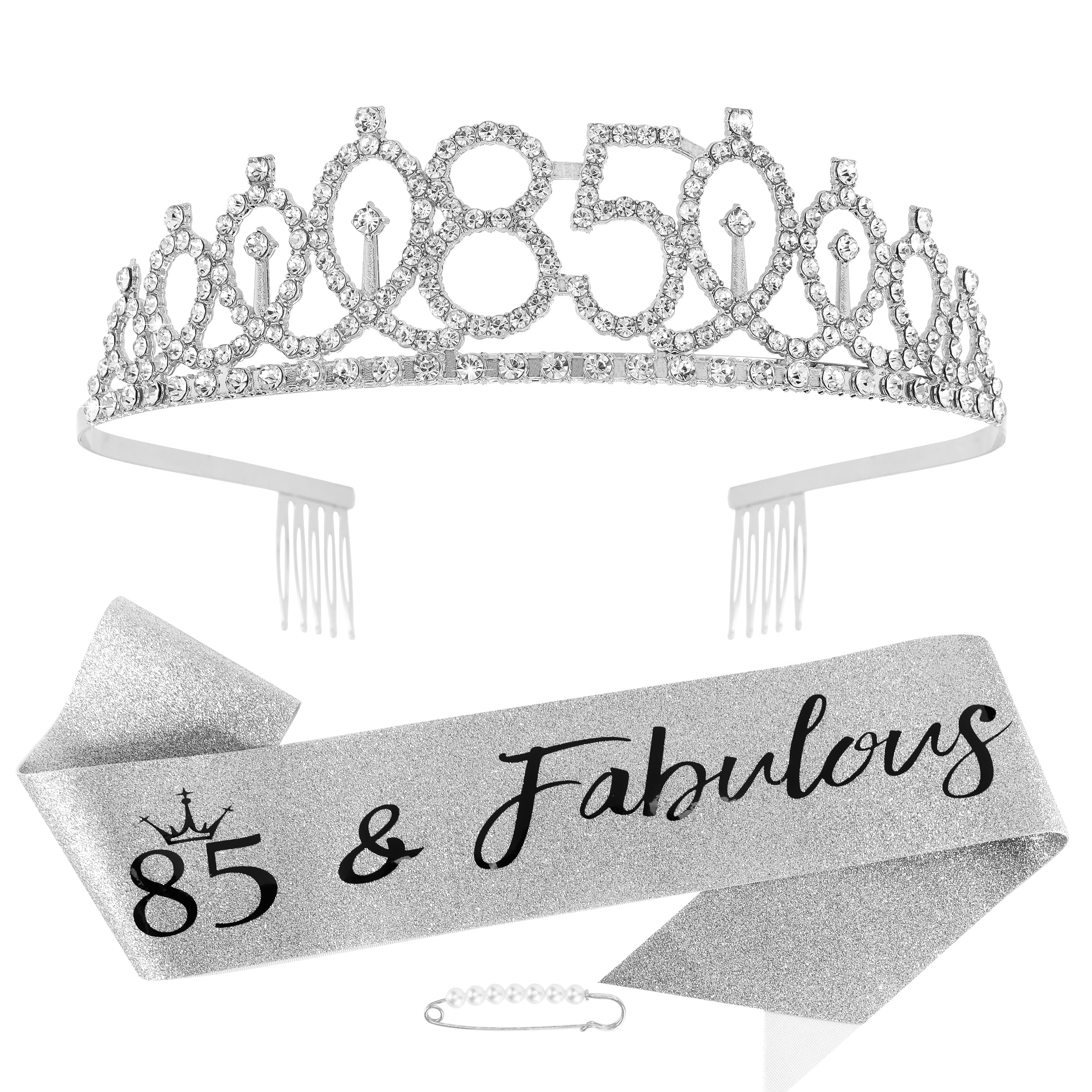 85th Birthday Sash & Tiara Set - Elegant Silver Crown for Women's Milestone Celebration - Perfect 85th Birthday Gift & Party Decorations - Great for Birthday Photos, Retirement Parties & Special Occasions