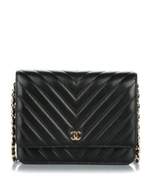 Chanel Wallet On Chain WOC - Chevron Lambskin Leather Crossbody Bag in Black with Silver-Tone Hardware | Perfect for Evening Events & Daily Use
