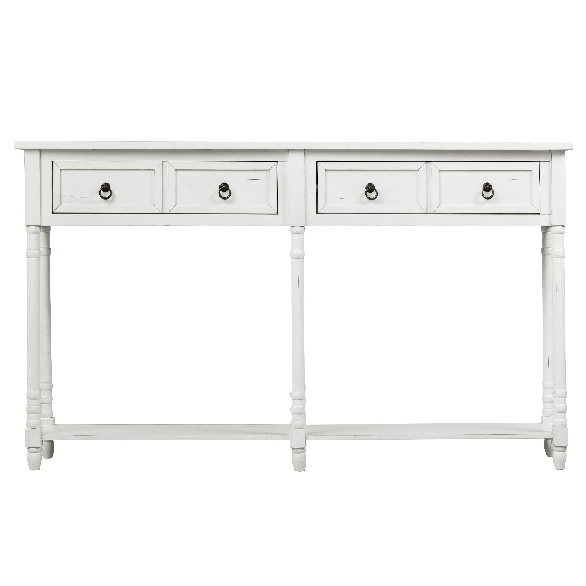 Solid Wood Console Table with Storage Drawers & Shelf - Antique White Sofa Table for Entryway, Living Room, Hallway - Perfect for Home Decor, Organizing Keys & Mail, Displaying Decor Items