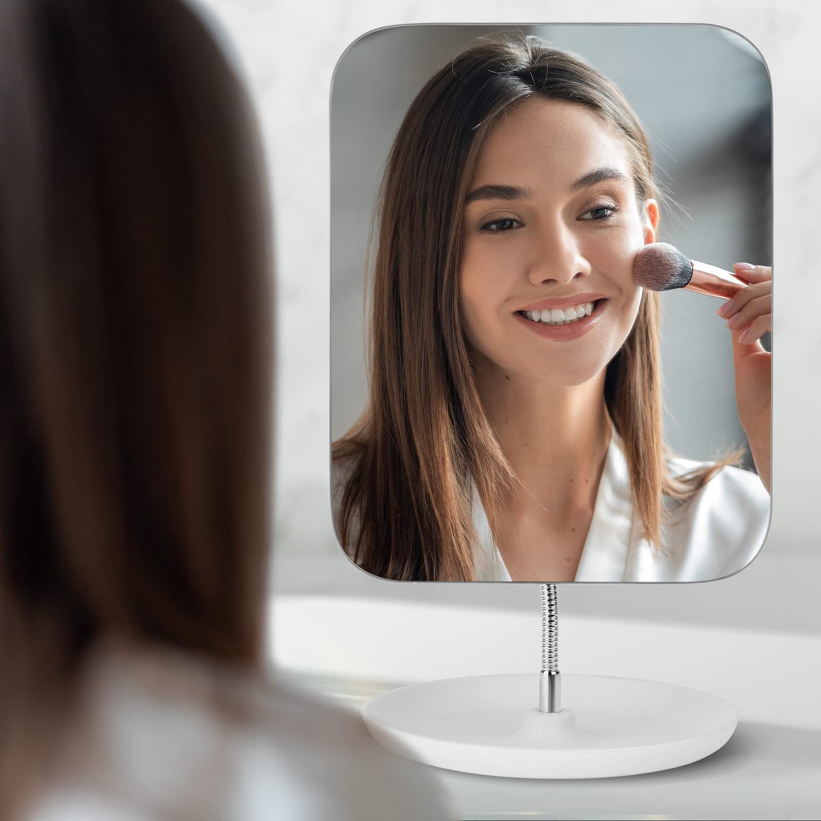 CLSEVXY Adjustable Table Vanity Mirror with Stand - 360° Rotating Folding Makeup Mirror with Flexible Gooseneck for Desk - Portable Square Cosmetic Mirror for Home, Bedroom & Travel Use