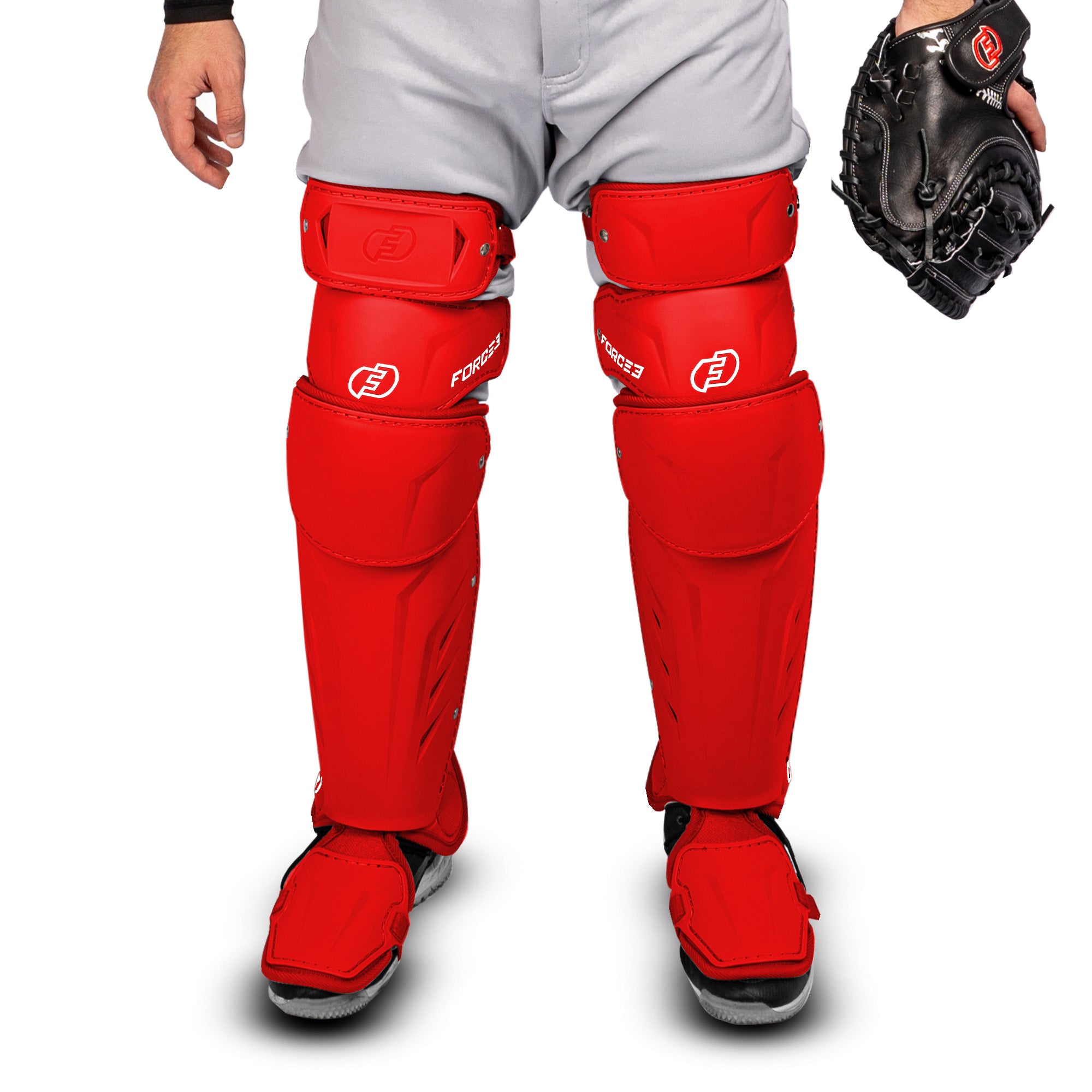 FORCE3 XS3® PRO ELITE Baseball Catcher Leg Guards - Lightweight Protective Gear for PitchCom® System - Perfect for Intermediate Players & Youth Leagues