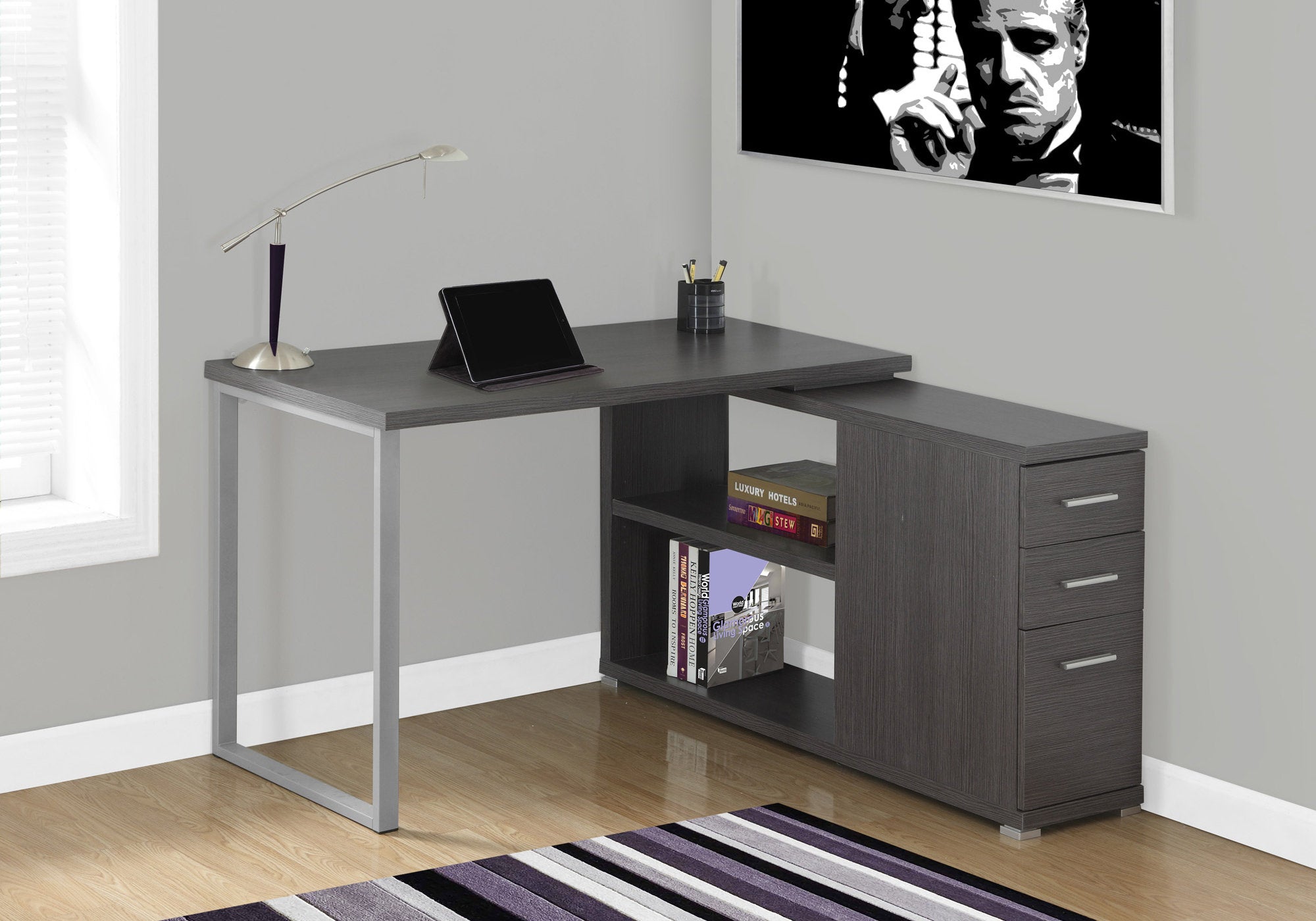 Office Series Grey Left or Right Facing Corner Desk - Perfect for Home Office, Study Room & Small Workspace