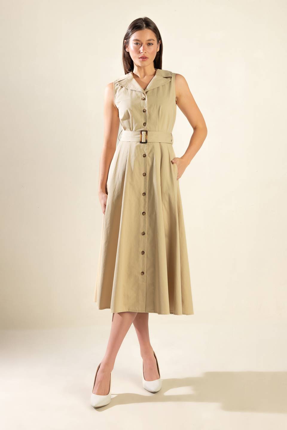 IDEAL APPROACH WOVEN MIDI DRESS - Women's Flowy Summer Dress for Casual Wear, Beach Outings & Date Nights